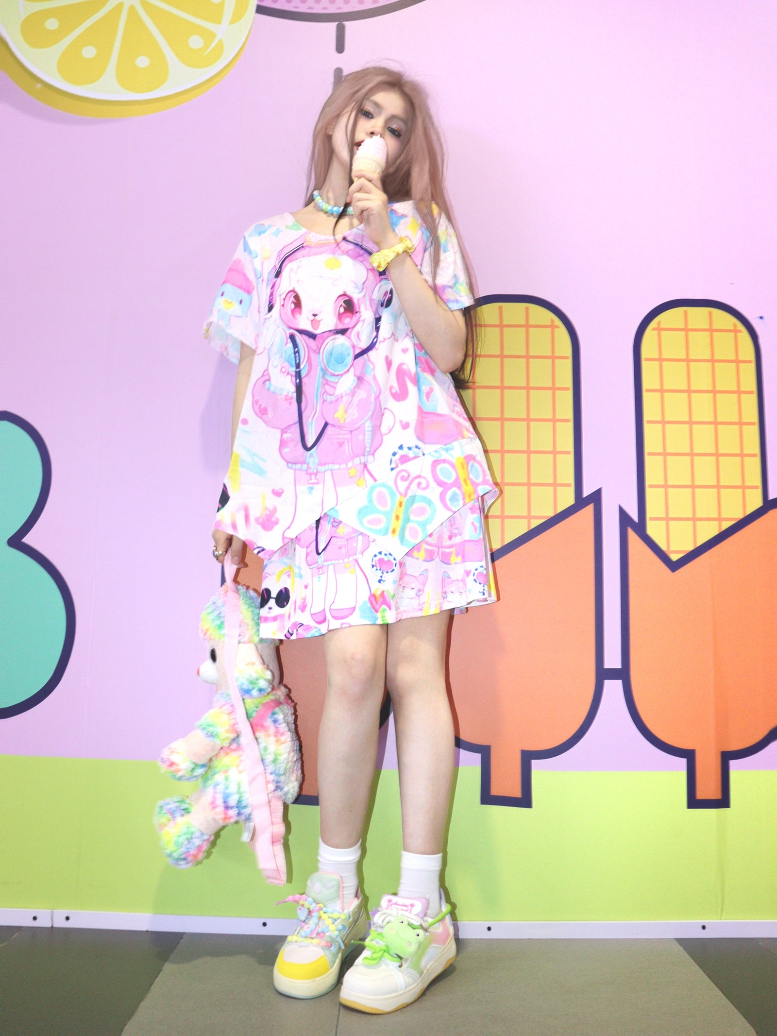 LEERROO Y2K Cake Skirt | High-Waisted Cartoon Ruffle Mini Skirt by Land Decora
