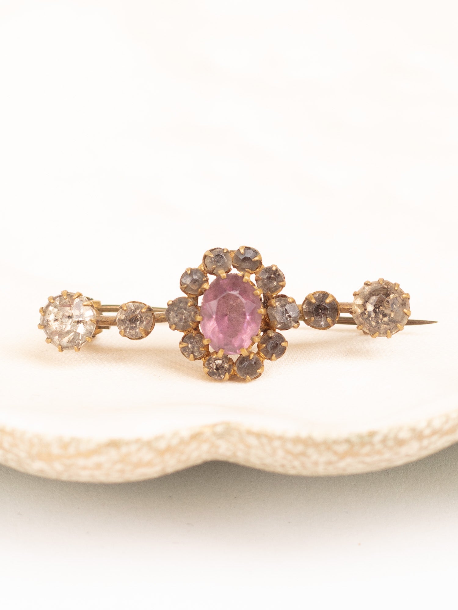 Edwardian Style Brooch with Pink and Clear Rhinestones by Northern Grip