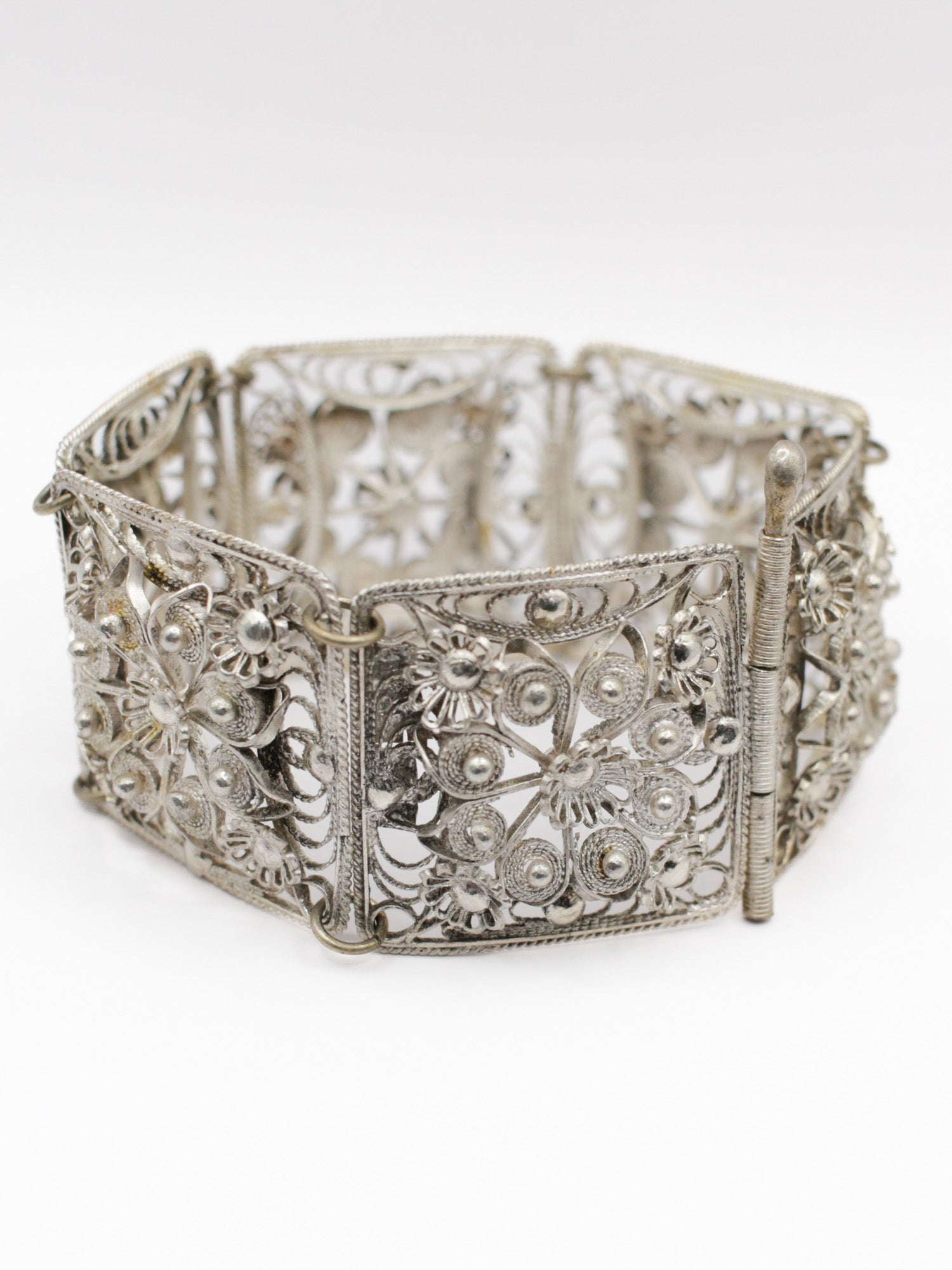Vintage 925 Silver Floral Filigree Bracelet by Northern Grip