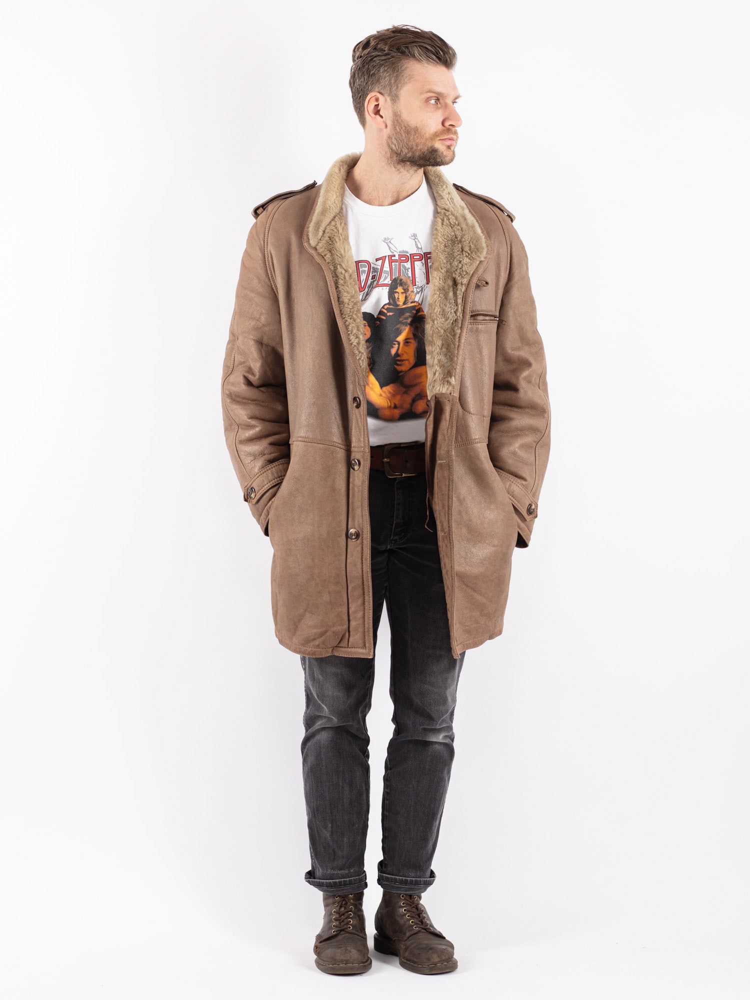 Vintage 70's Men Sheepskin Coat in Beige by Northern Grip