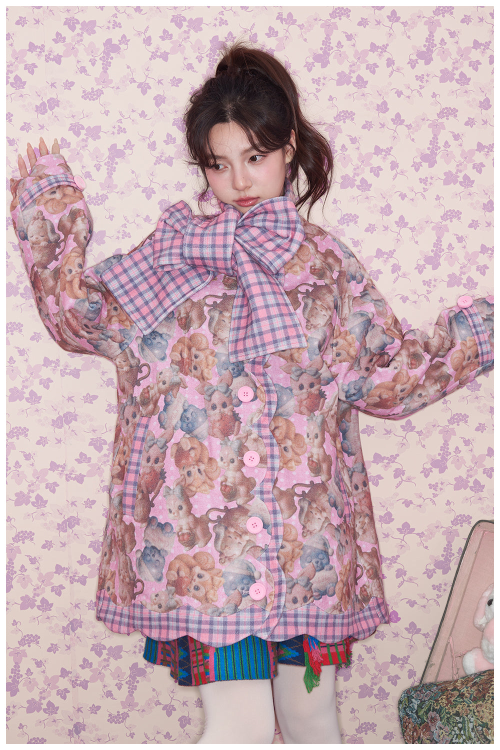 Kawaii Plaid Animal Padded Coat - tntntutu by Land Decora