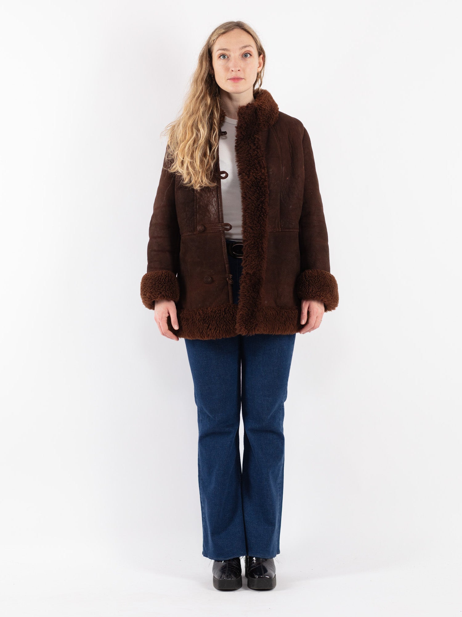 Vintage 70's Women Sheepskin Coat in Brown by Northern Grip