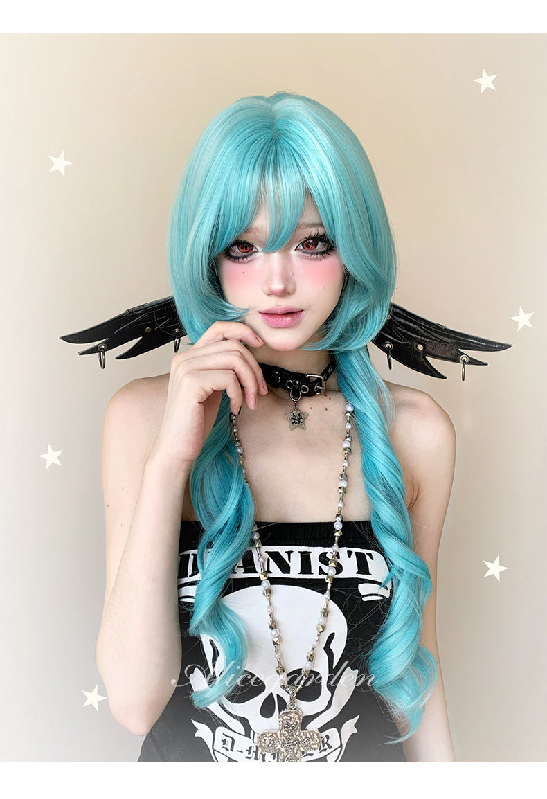 Peacock Blue Long Curly Wig - Alice Garden by Land Decora