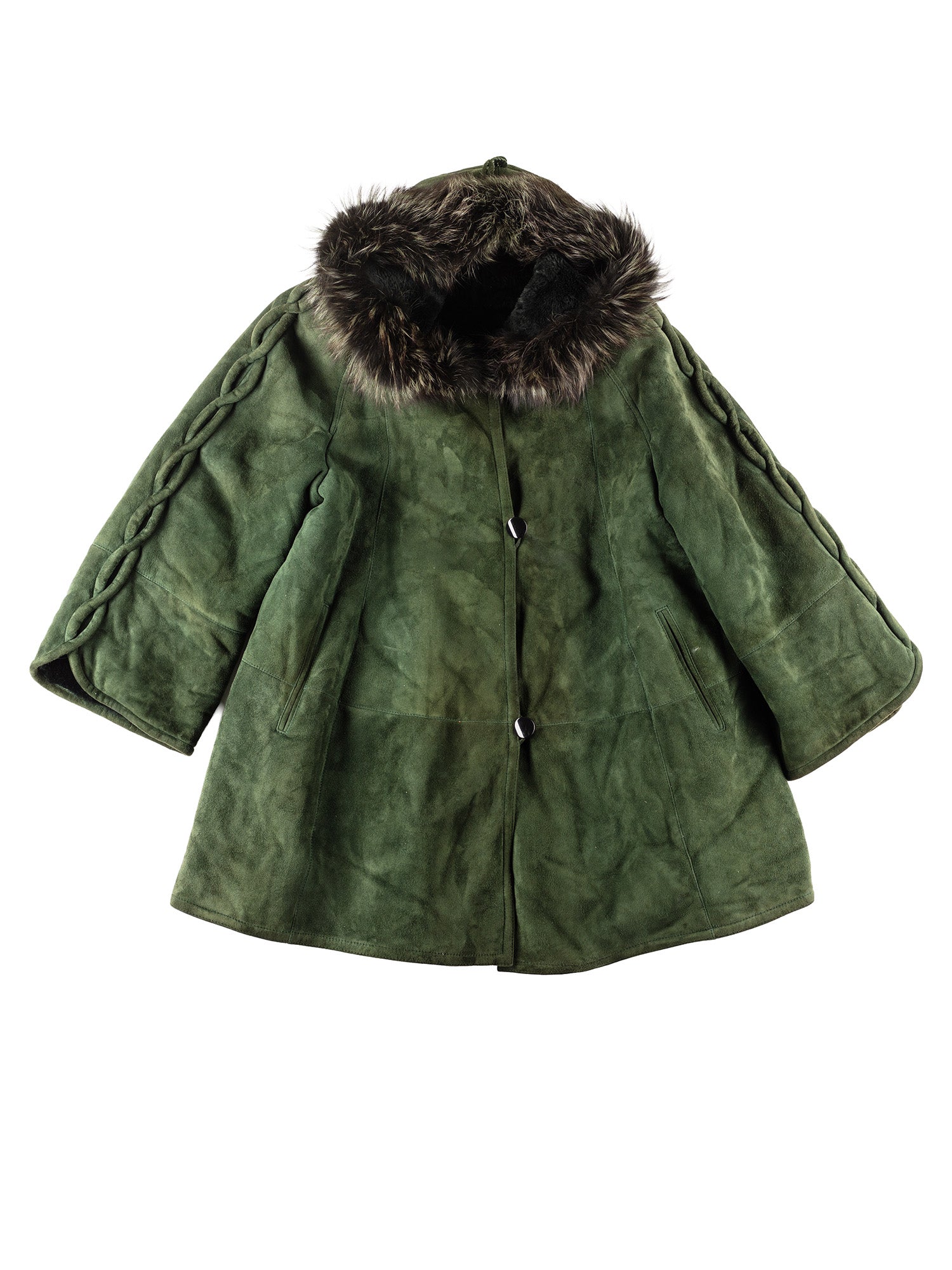 Vintage 80's Women Sheepskin and Fur Penny Lane Coat in Green by Northern Grip
