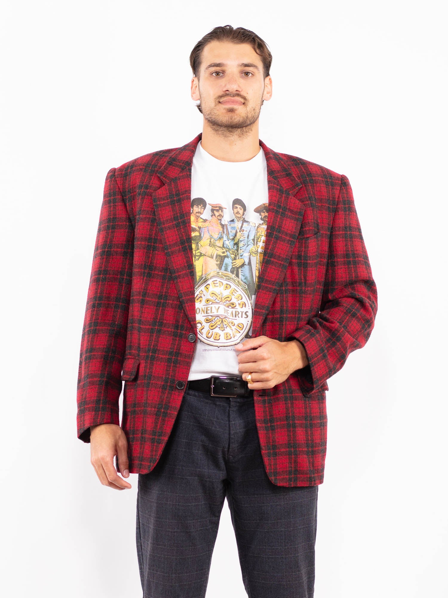 Vintage 80's Men Buffalo Plaid Blazer Jacket in Red by Northern Grip