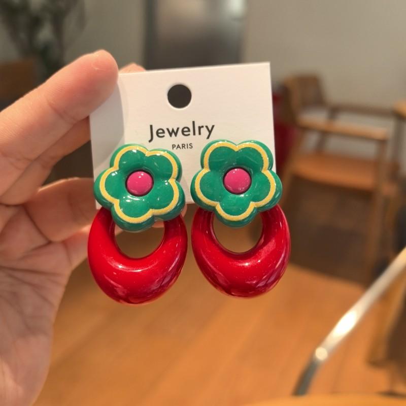 Original Contrast Color Earrings Floral Retro Earrings Dopamine Earrin by Land Decora