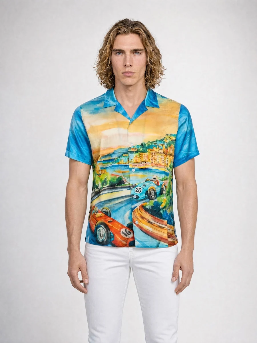 Bond Shirt Silk Monaco Short Sleeve Button Down by MONFRERE
