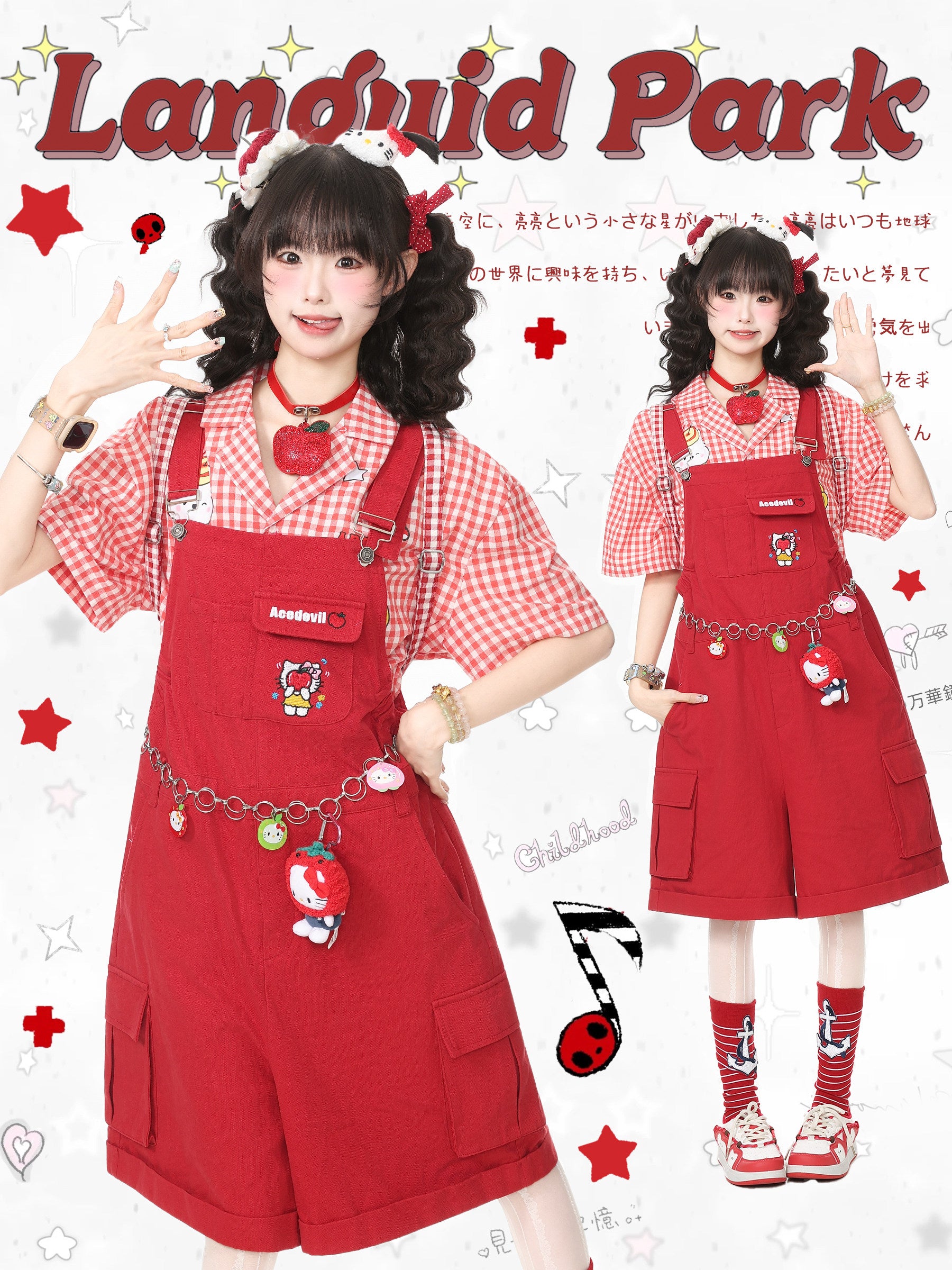 Kawaii Cat Embroidered Overalls - Languid Park by Land Decora