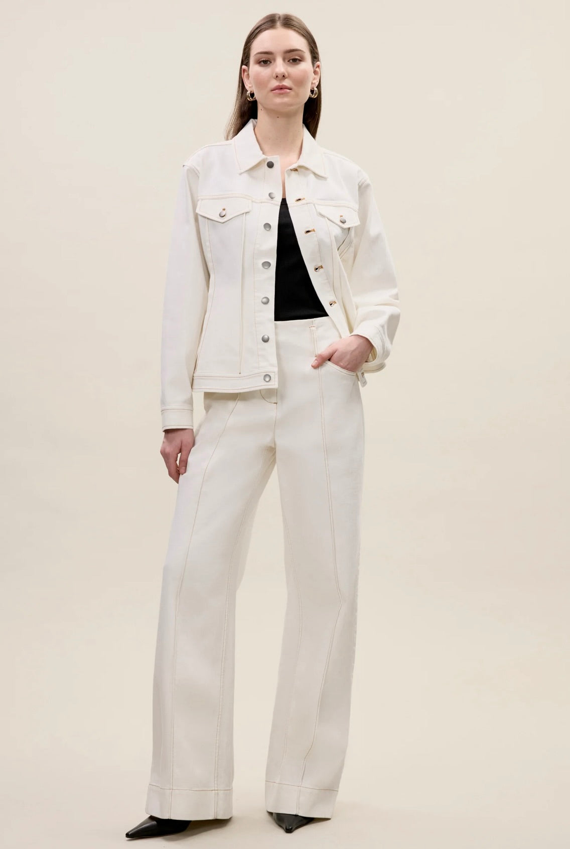 Cora Denim Pants in Eggshell Wash by Sierra Deene