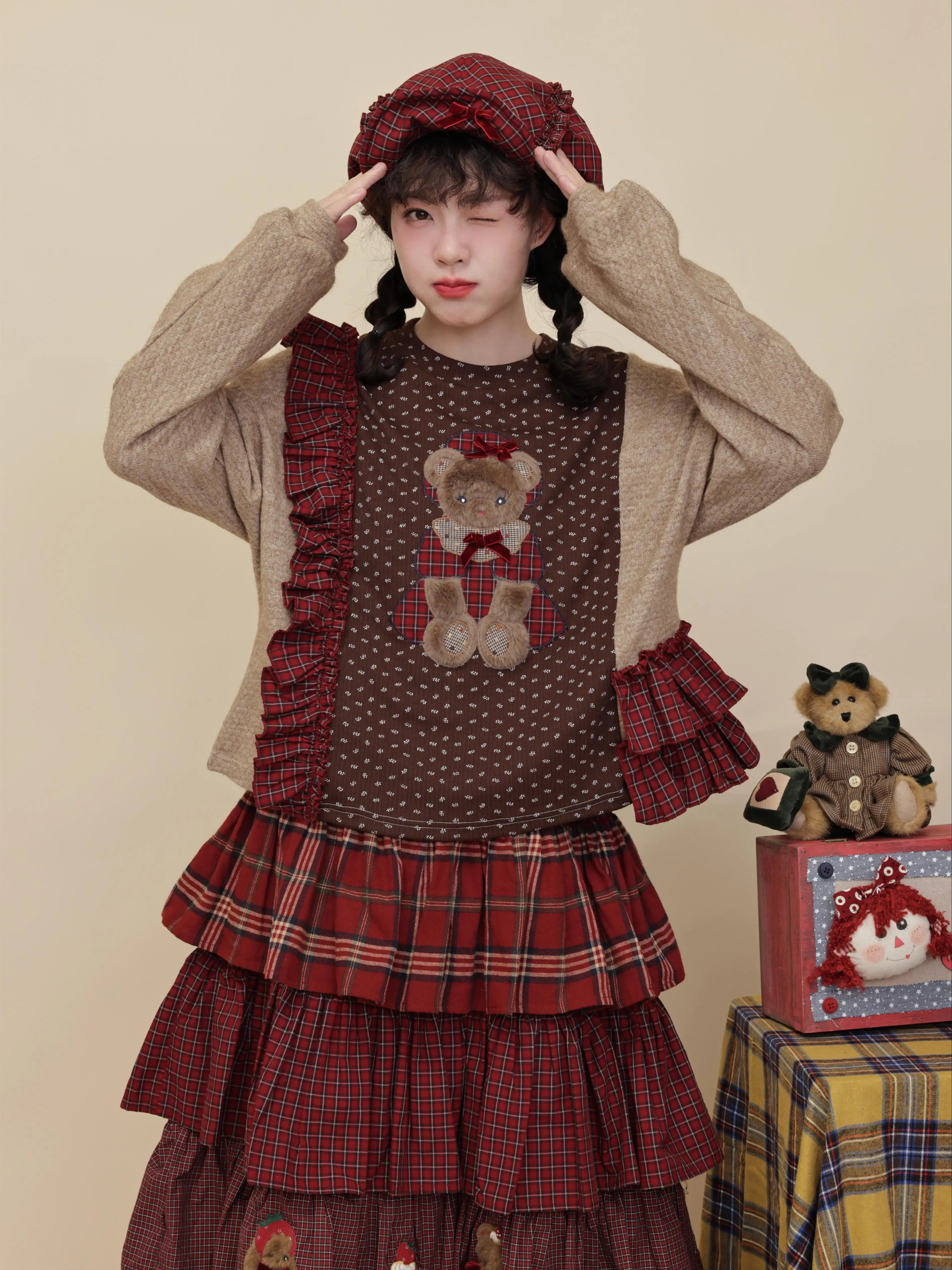 Kawaii Knit Sweater Floral Patchwork Bear Sweater - SemenCoicis by Land Decora