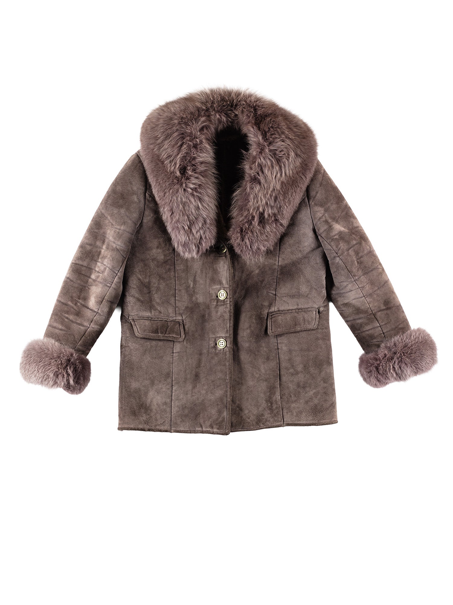 Vintage 90's Women Sheepskin and Fur Coat in Purple by Northern Grip