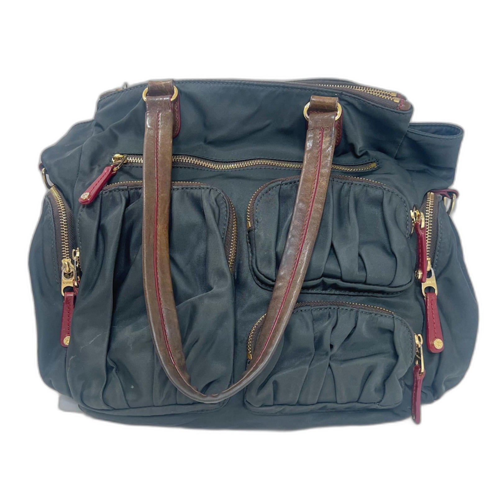 MZ Wallace Abbey Tote Black Nylon Brown Leather Laptop Bag Diaper Bag by Hot Girl Secondhand