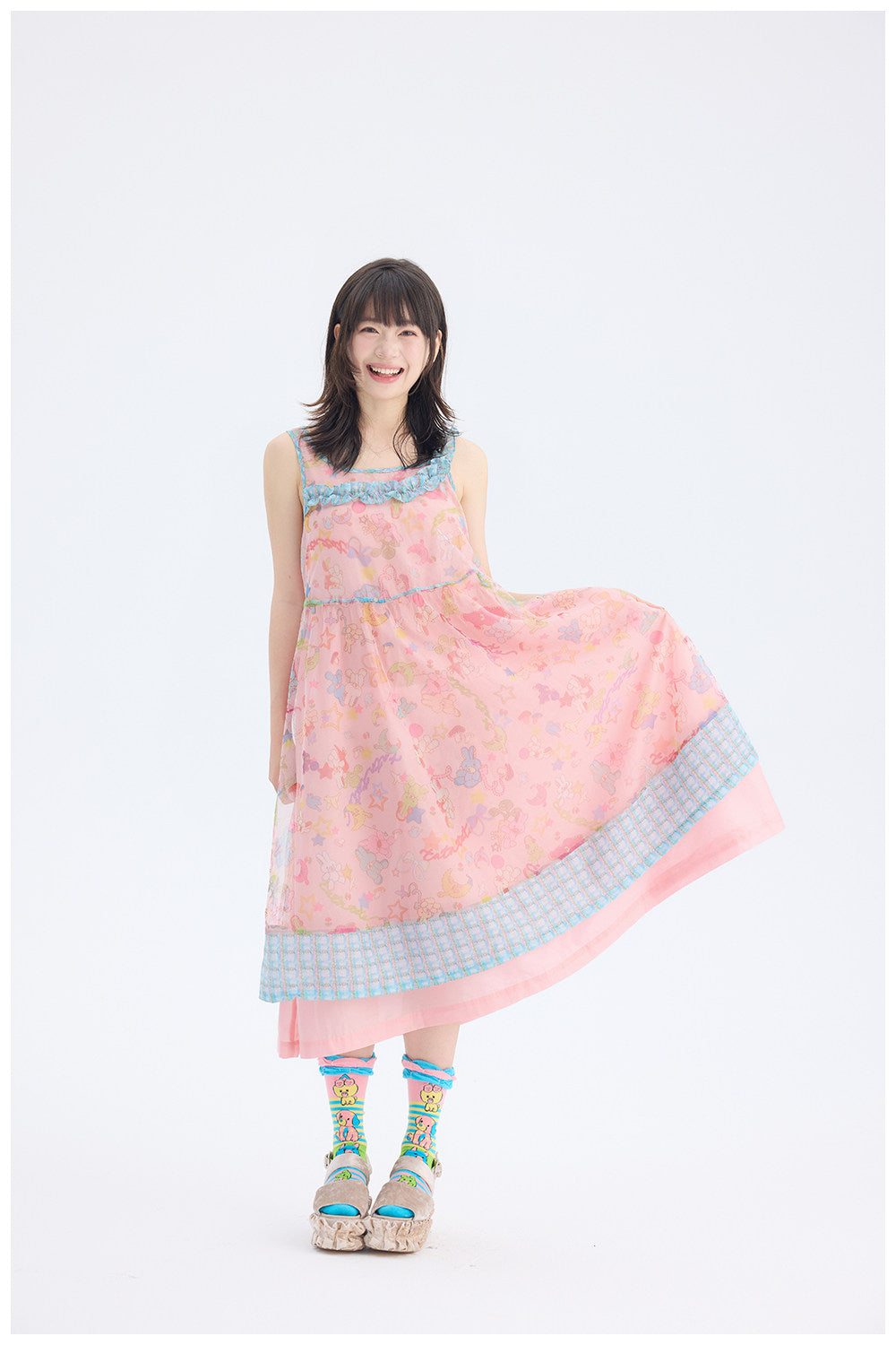Pink Rabbit Mesh Dress | Fairy Kei Pastel Harajuku Kawaii Dress by Land Decora