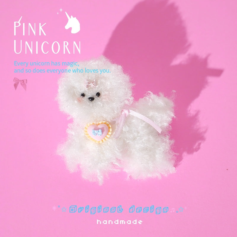 Kawaii Fluffy Dog Hair Clip - Pink Unicorn Cute Bichon Duckbill Accessory by Land Decora