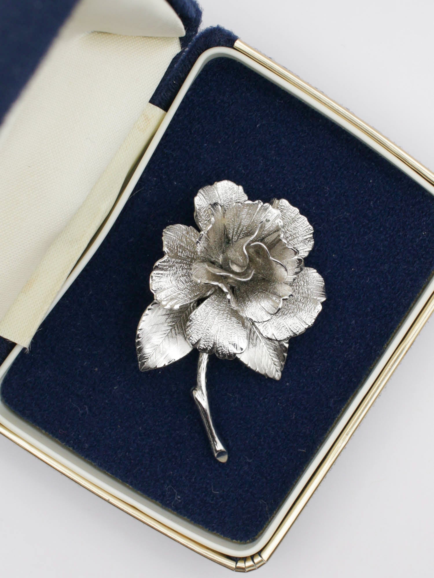 Vintage Monet Silver-Tone Rose Flower Brooch by Northern Grip