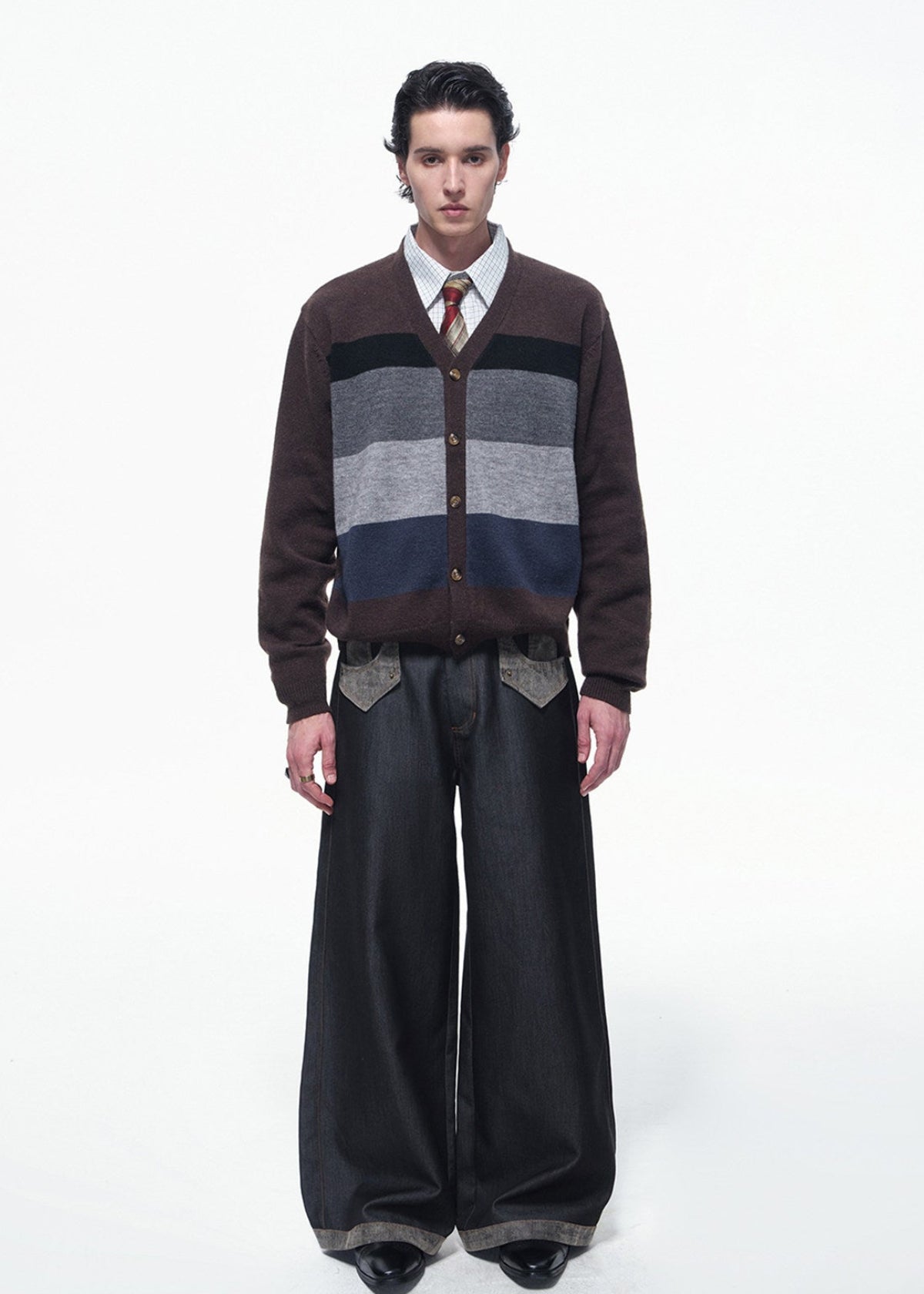 Script-X Stripe Wool Cardigan by OFFCULTURE
