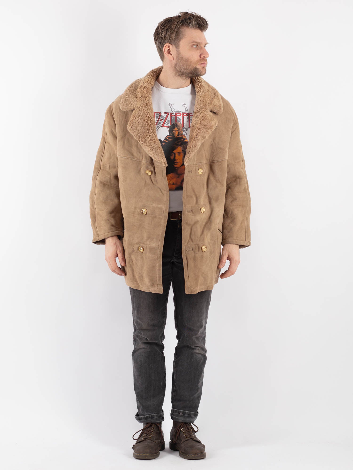 Vintage 70's Men Sheepskin Coat in Beige by Northern Grip