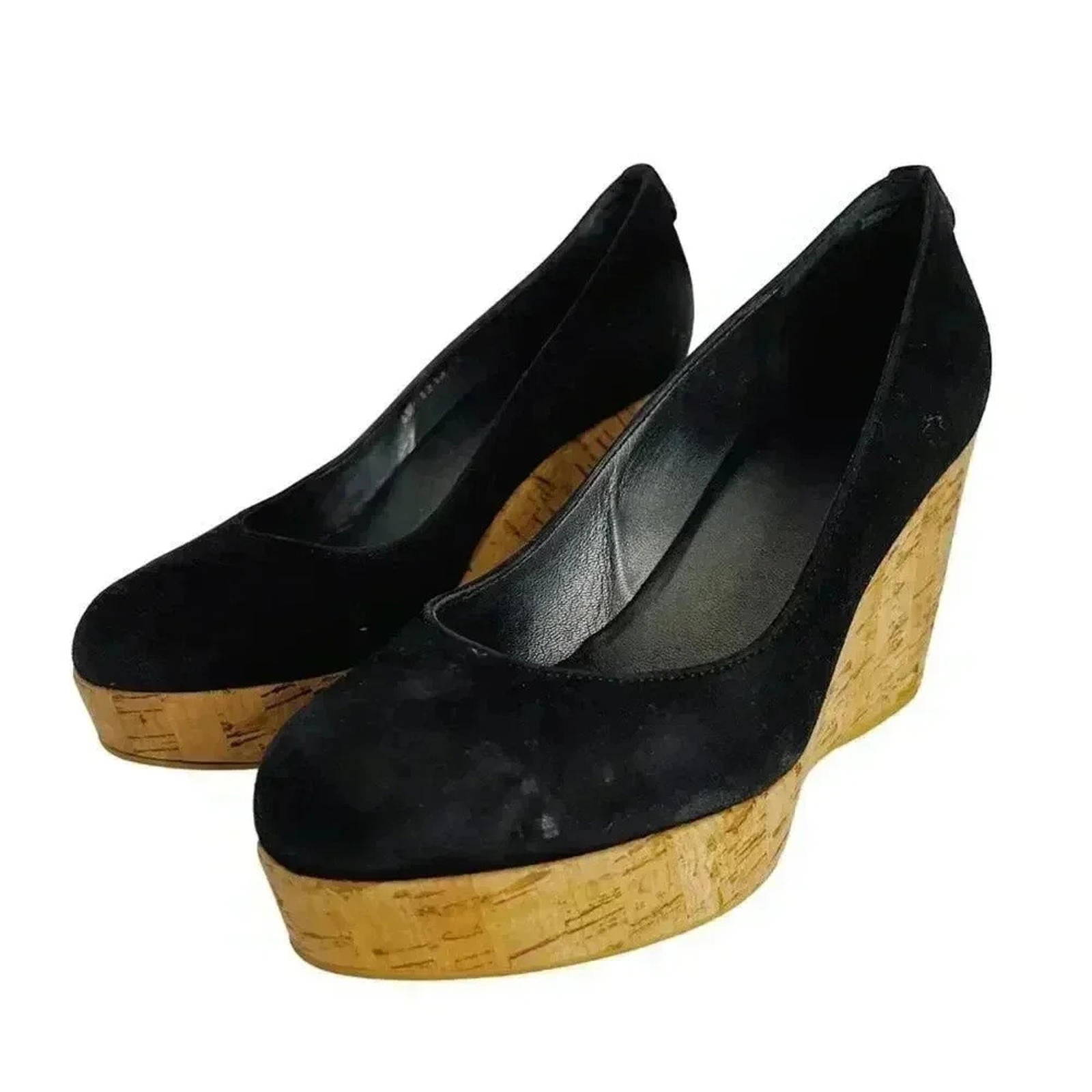 Stuart Weitzman Vintage Black Suede Leather Cork Wedges Women's Size 5 by Hot Girl Secondhand