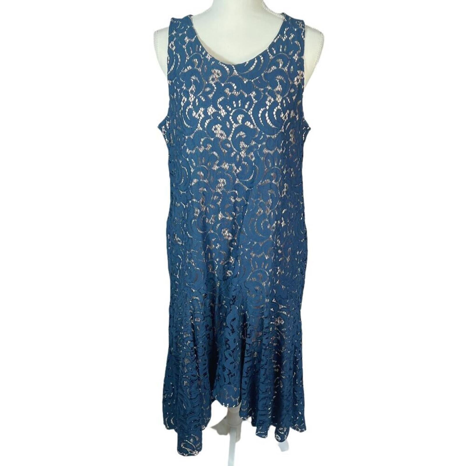 Anthropologie Maeve Vienne Navy Blue Lace High Low Dress Women's Size by Hot Girl Secondhand