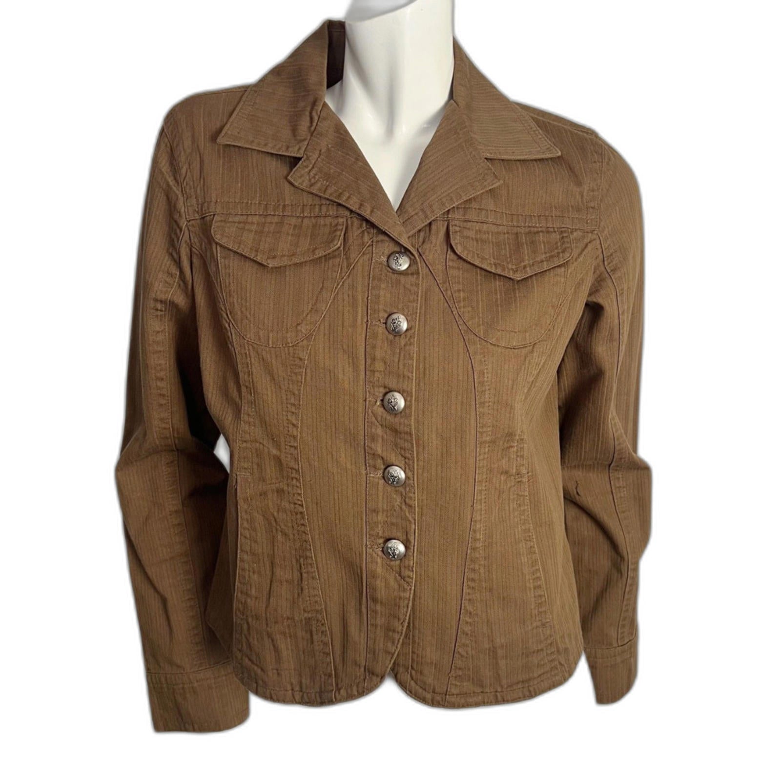 y2k Vintage Live a Little Brown Military Jacket Utility Women's Size M by Hot Girl Secondhand