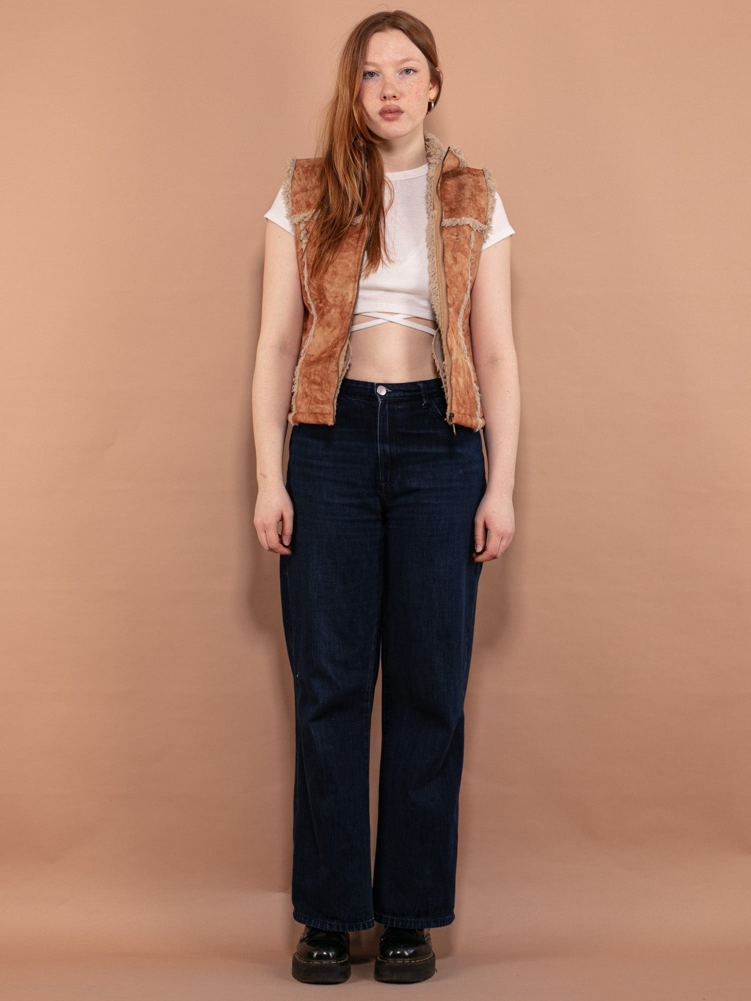 Vintage 00's Women Faux Sheepskin Vest in Brown by Northern Grip
