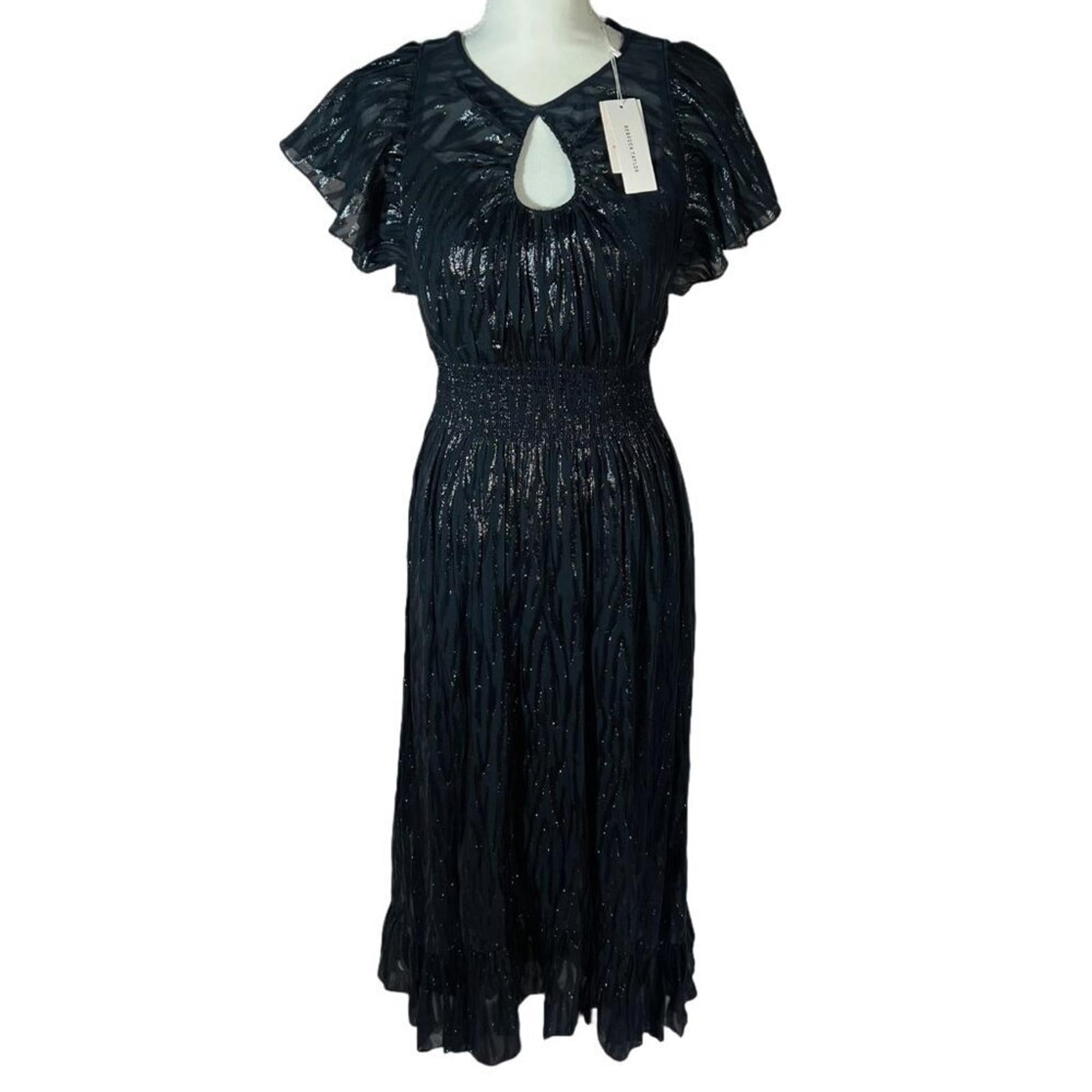 NWT Rebecca Taylor Silk Short Sleeve Safari Dress Black and Metallic S by Hot Girl Secondhand