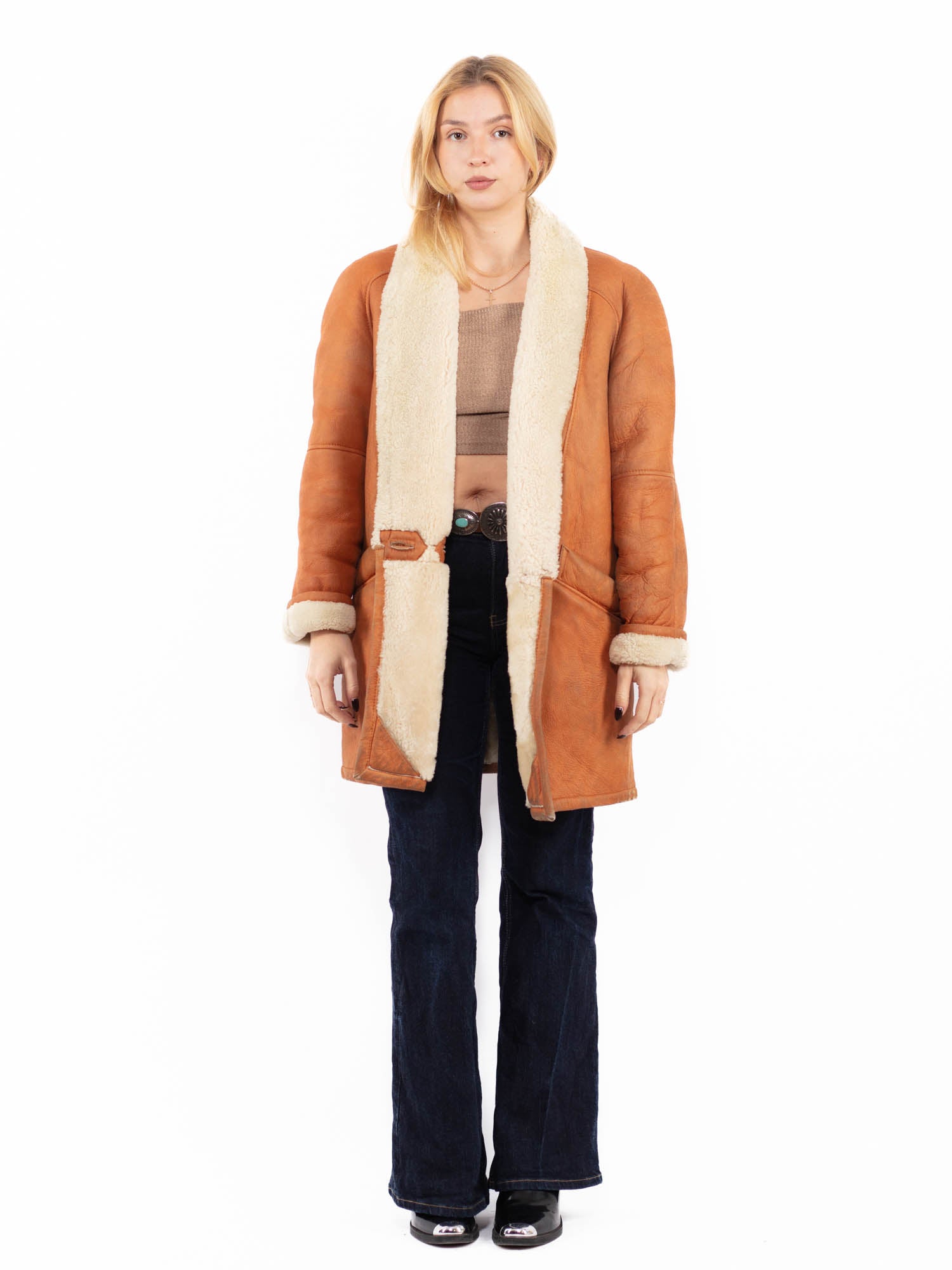 Vintage 80's Women Sheepskin Coat in Brown by Northern Grip