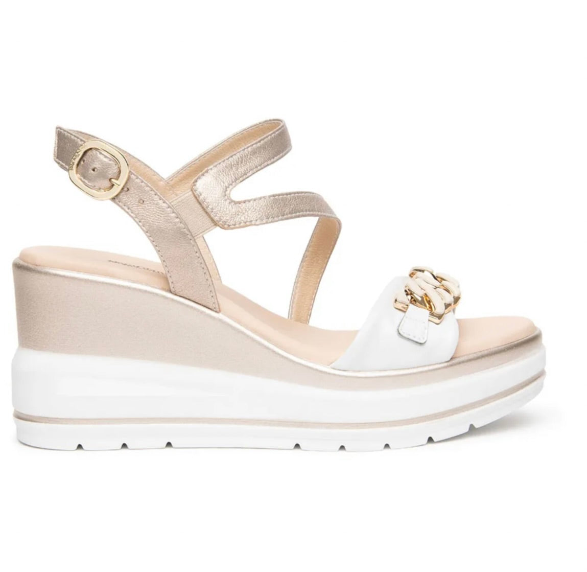 NeroGiardini Chain Ankle Strap Platform Wedge Sandal by Sierra Deene