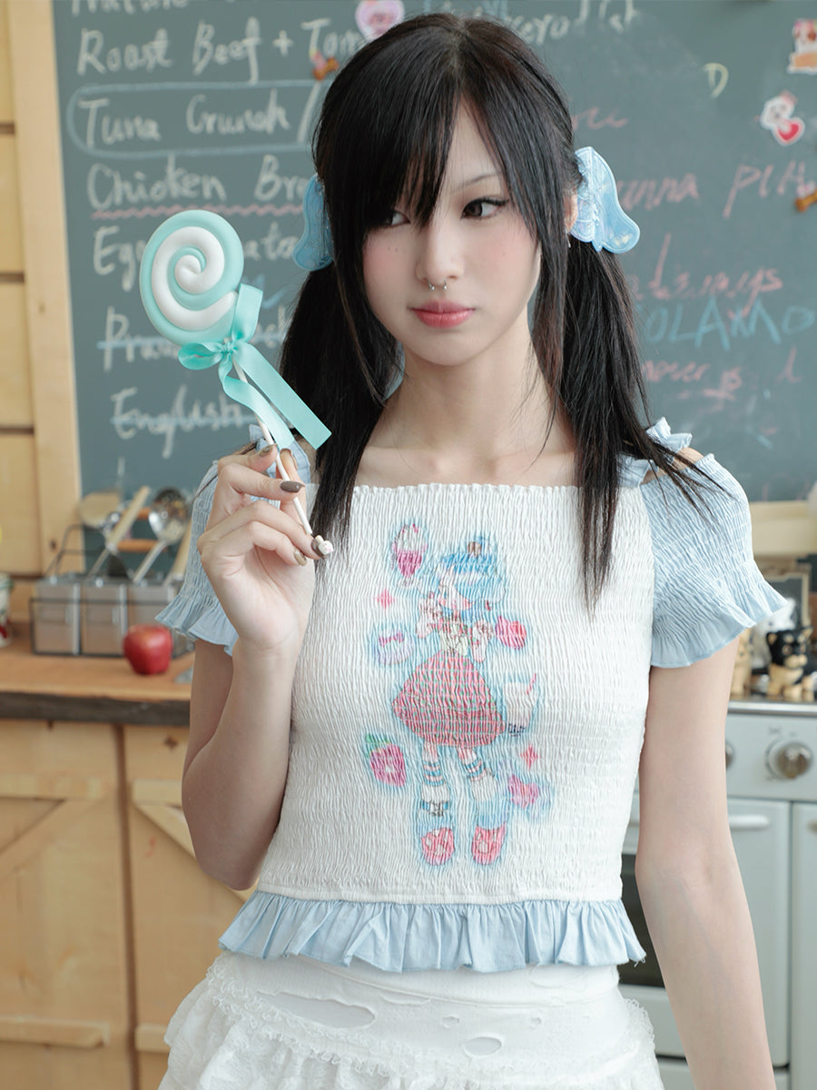 Hashtag DDD - Kawaii Off-Shoulder Shirred Strap Tee by Land Decora