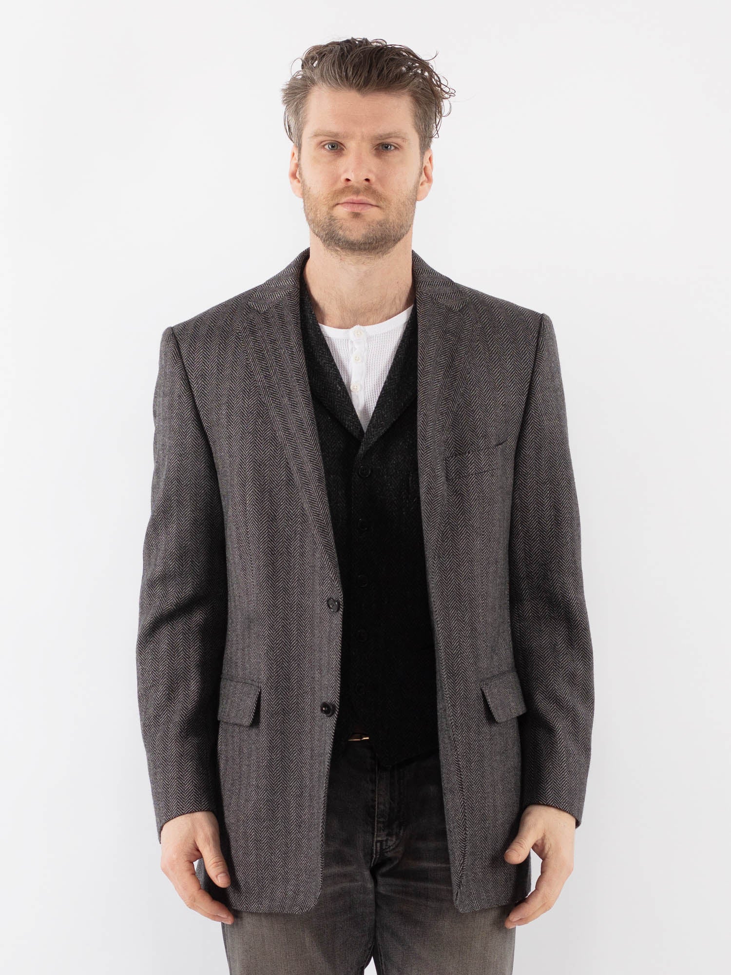 Vintage 90's Men Wool Blazer Jacket in Gray by Northern Grip