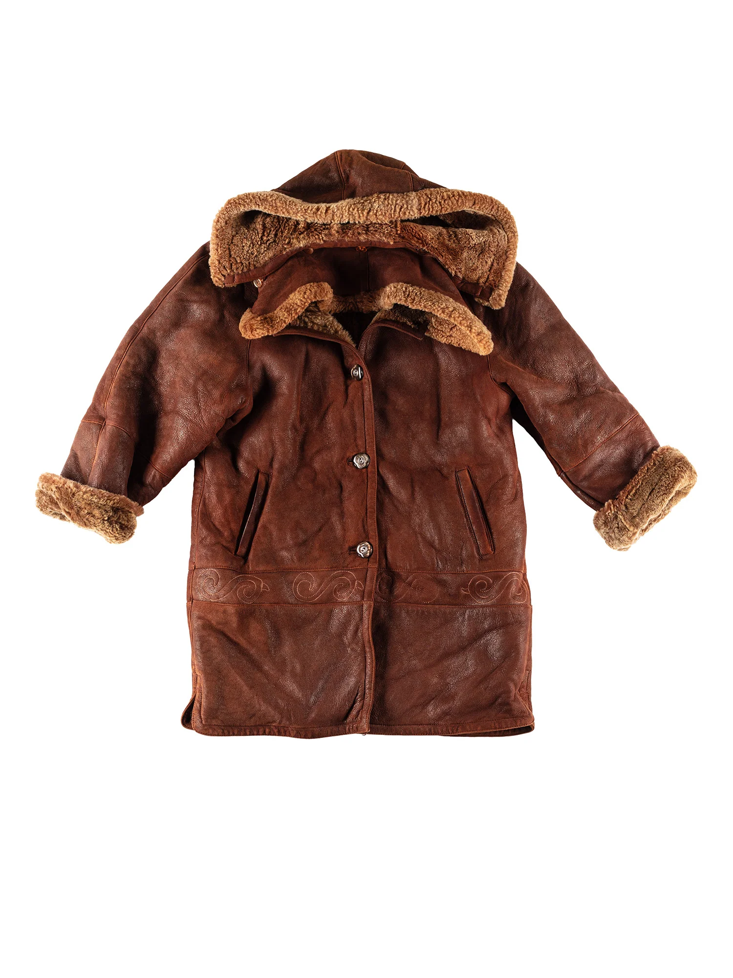 Vintage 80's Women Hooded Sheepskin Coat in Rust Brown by Northern Grip