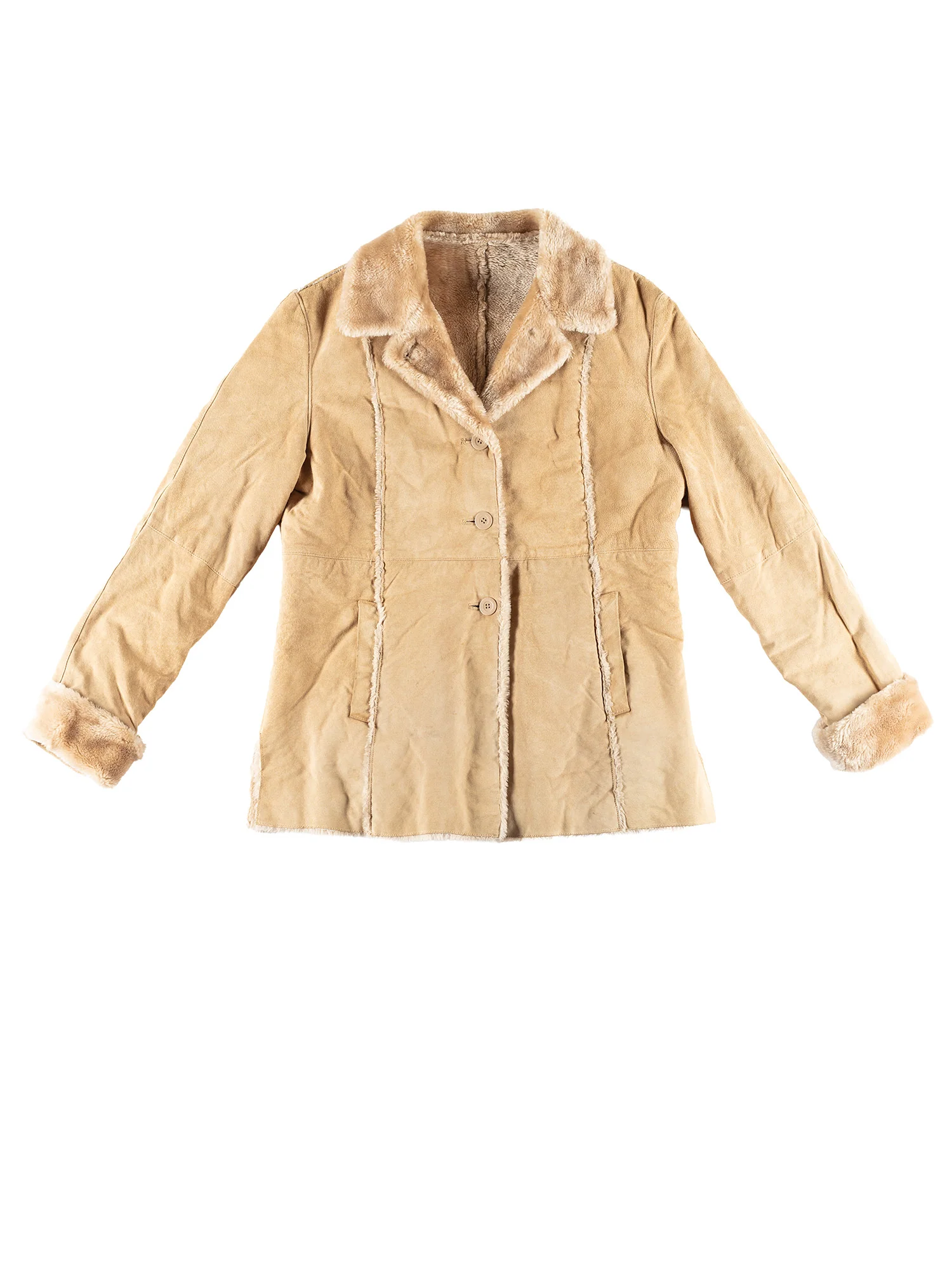 Vintage 80's Women Faux Sheepskin Coat in Beige by Northern Grip
