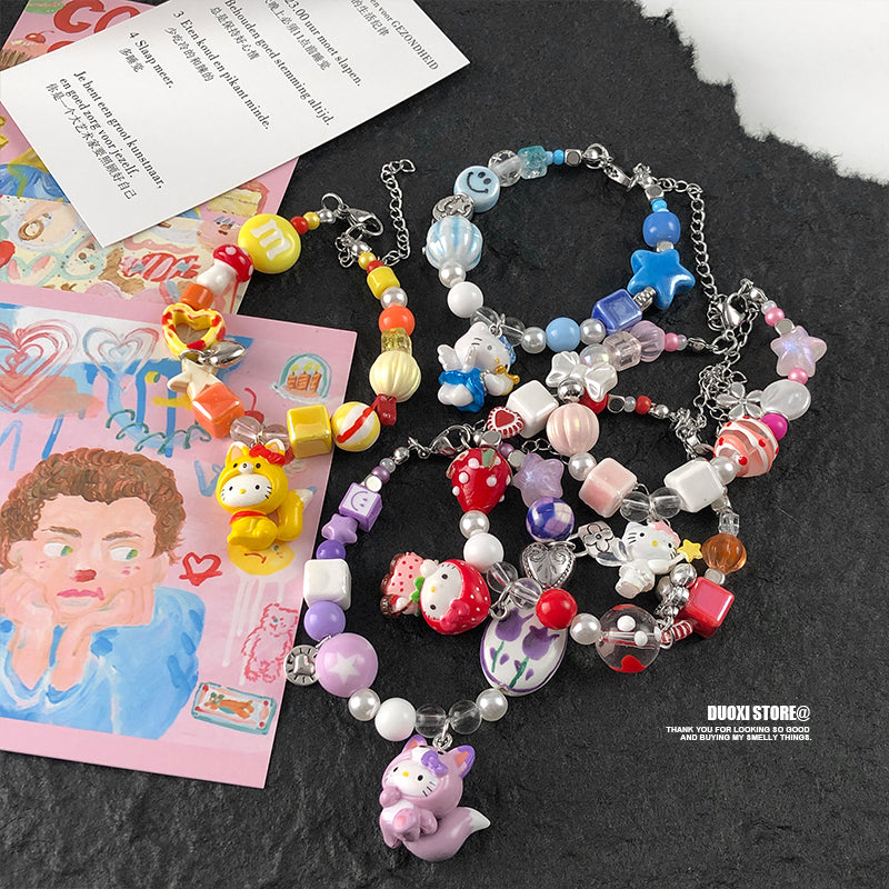 Decora Kei Candy Kitty Beaded Bracelet Colorful Cute - DuoXi by Land Decora