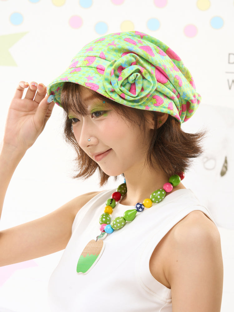 Decora Kei Strawberry 3D Flower Knit Hat – FRUITS by Land Decora