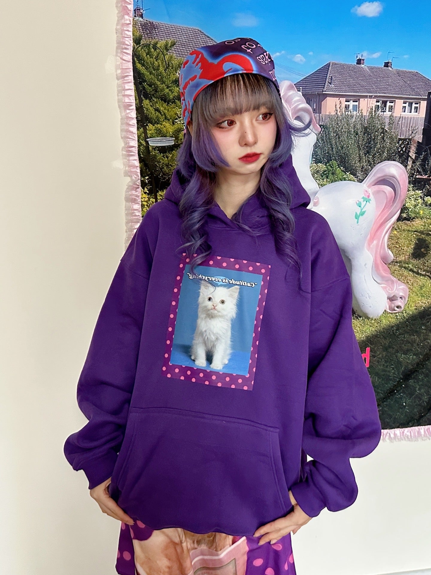 Cat Attitude Fleece Hoodie - bunnybunnygun by Land Decora