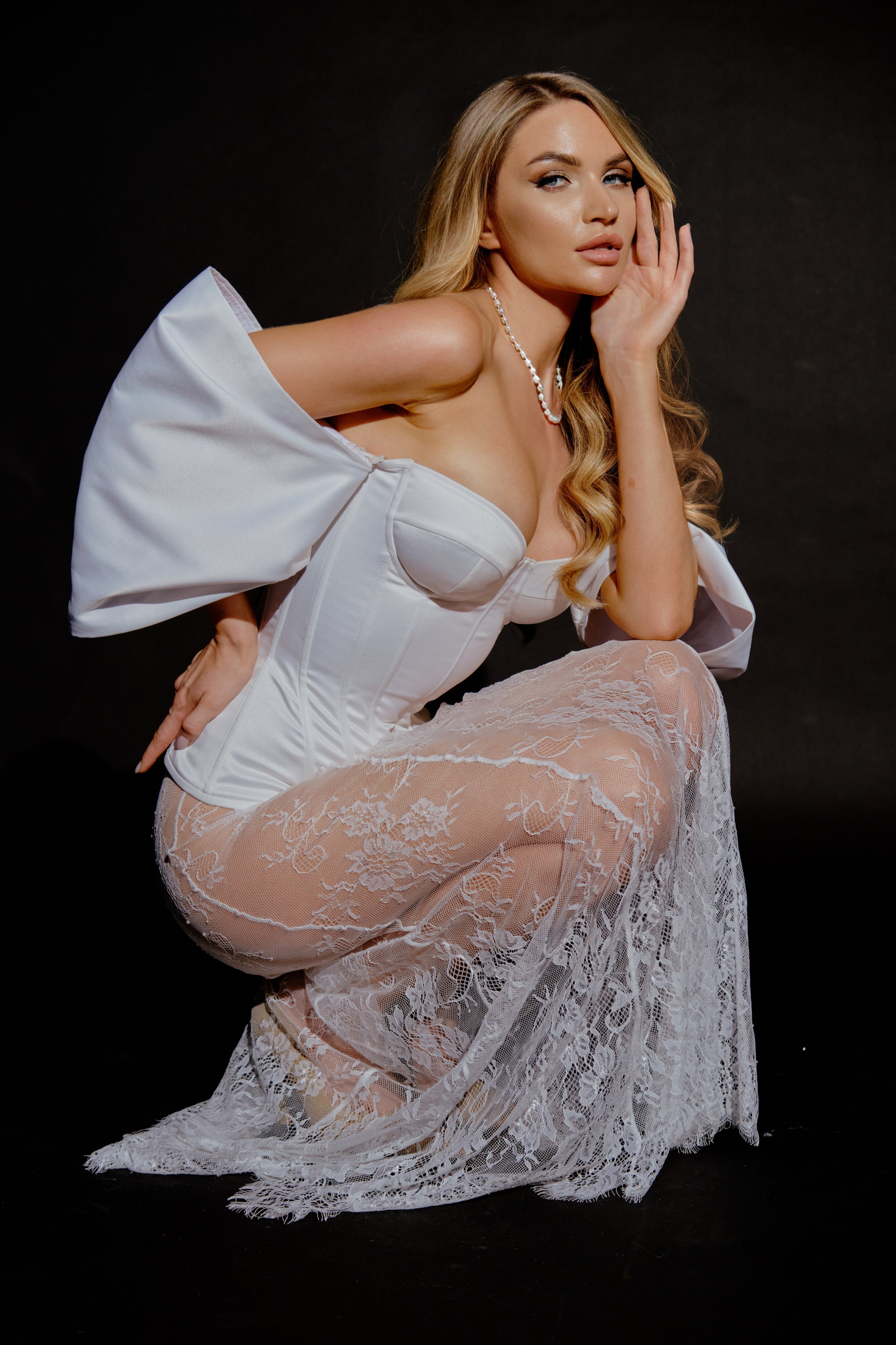 Emelie Hem Lace Maxi Skirt in White by MERIEL