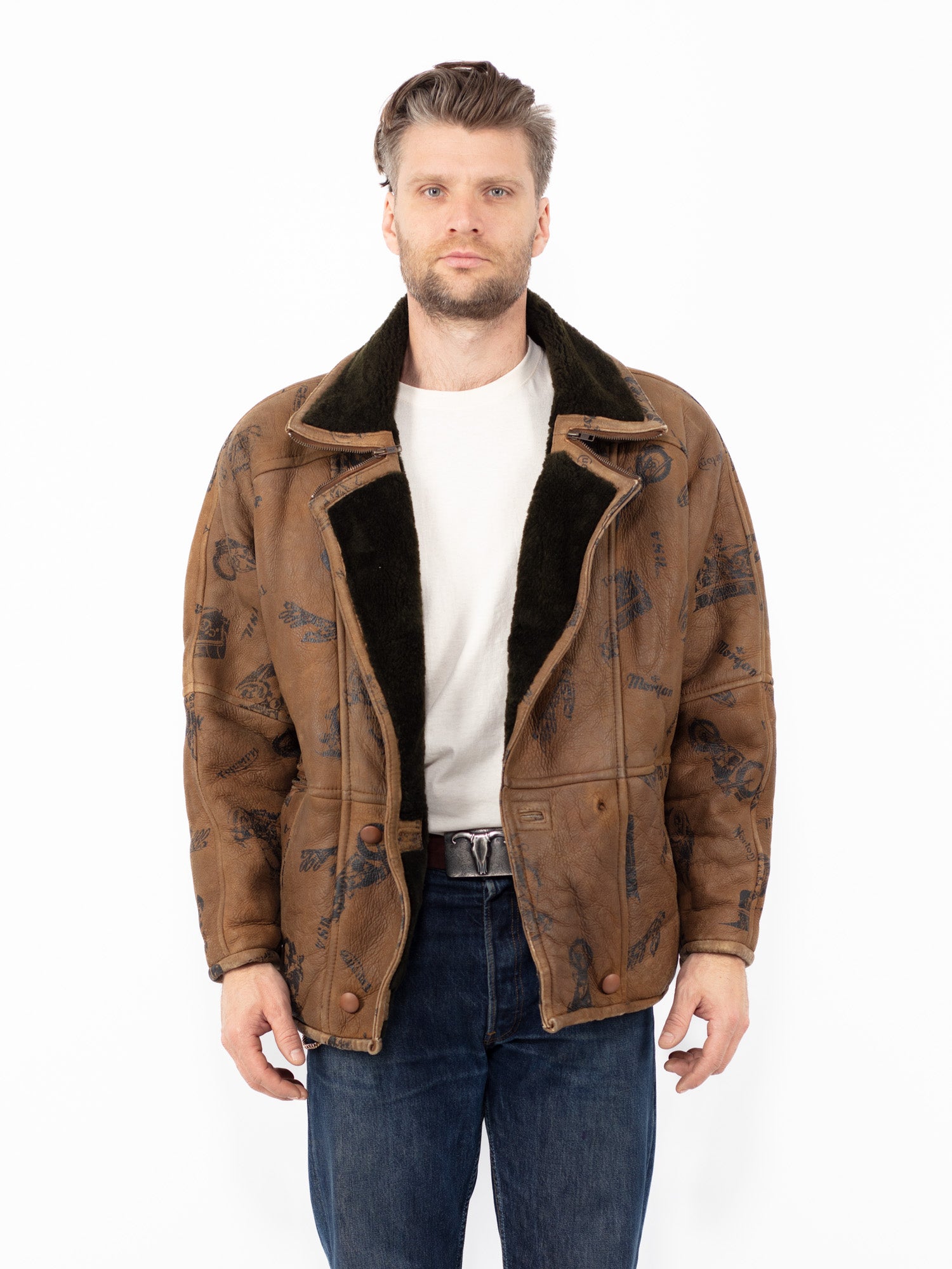 Vintage 90's Men Sheepskin Jacket in Brown by Northern Grip