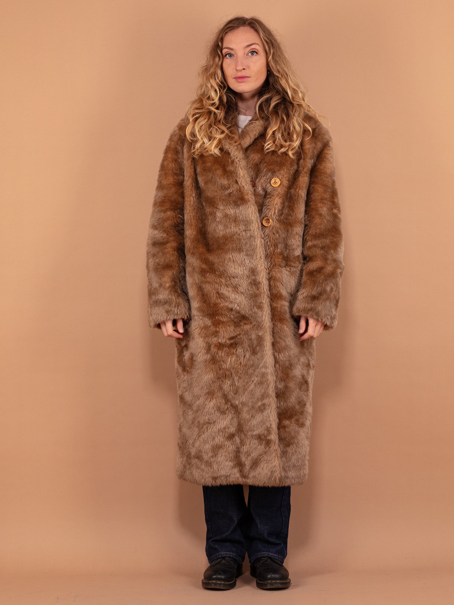 Vintage 80's Women Faux Fur Coat in Beige by Northern Grip
