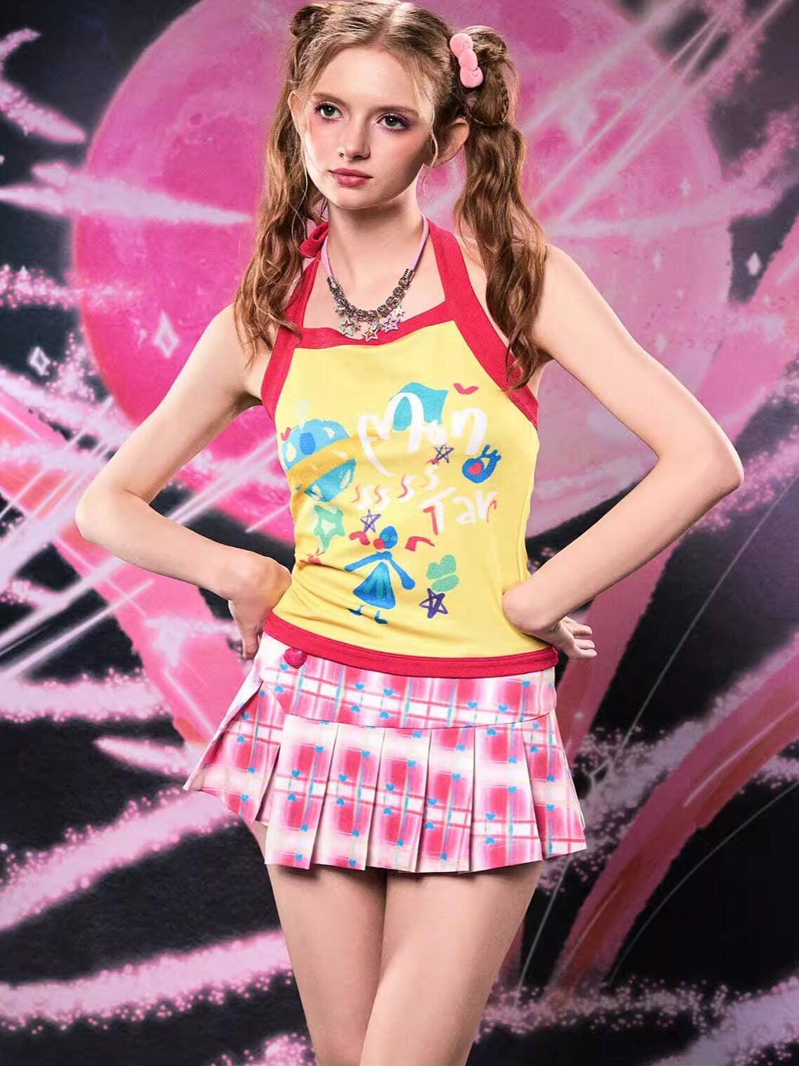 Dopamine Print Stretch Cami Top - Monsssstar by Land Decora