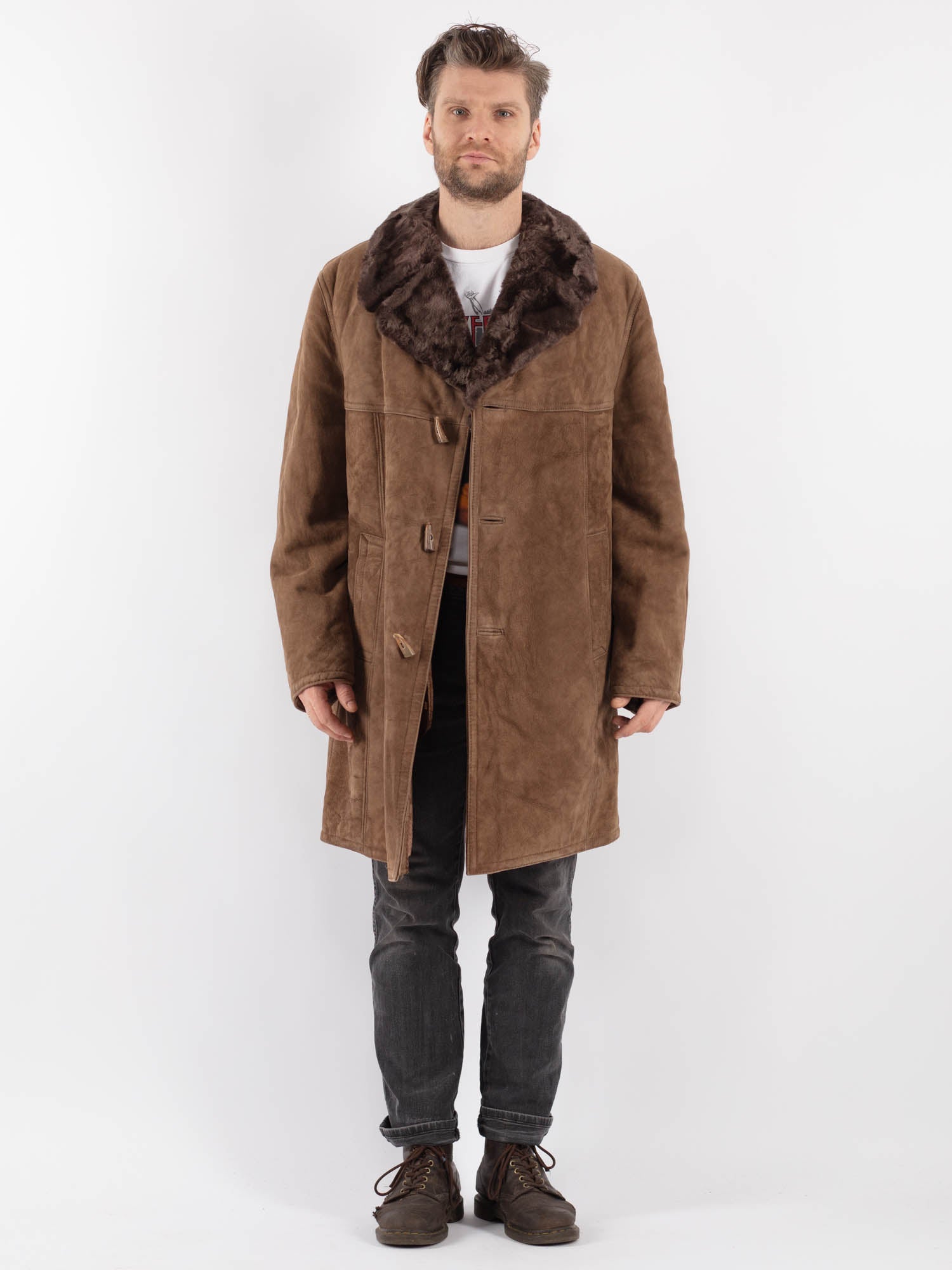 Vintage 70's Men Sheepskin Coat in Beige by Northern Grip