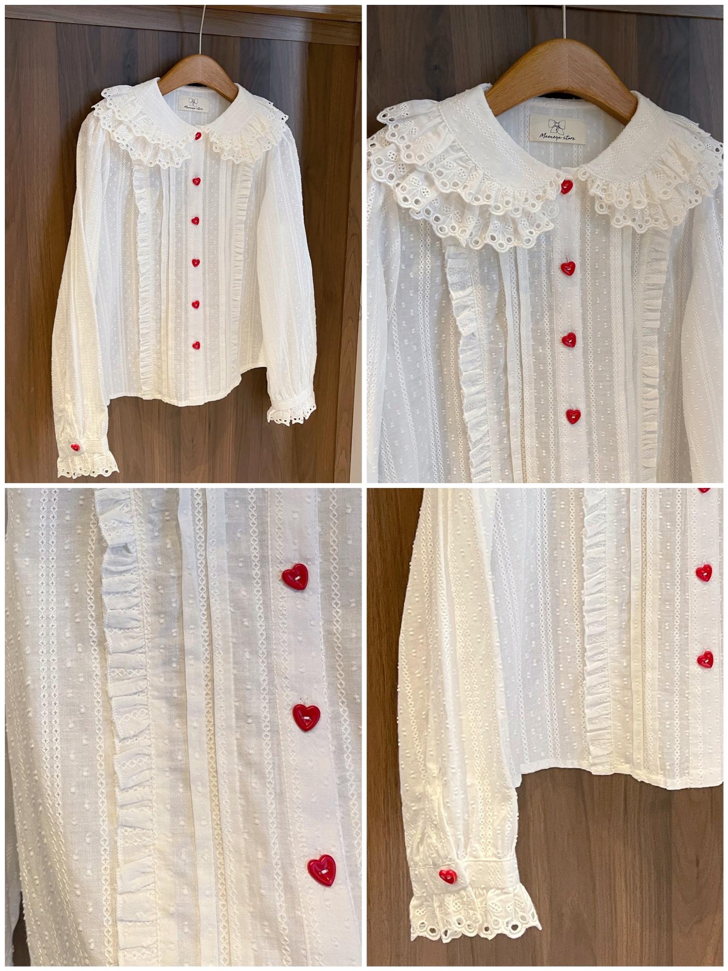 Kawaii French Lace Double-Layer Collar Sweet Cotton Shirt - Mameya by Land Decora