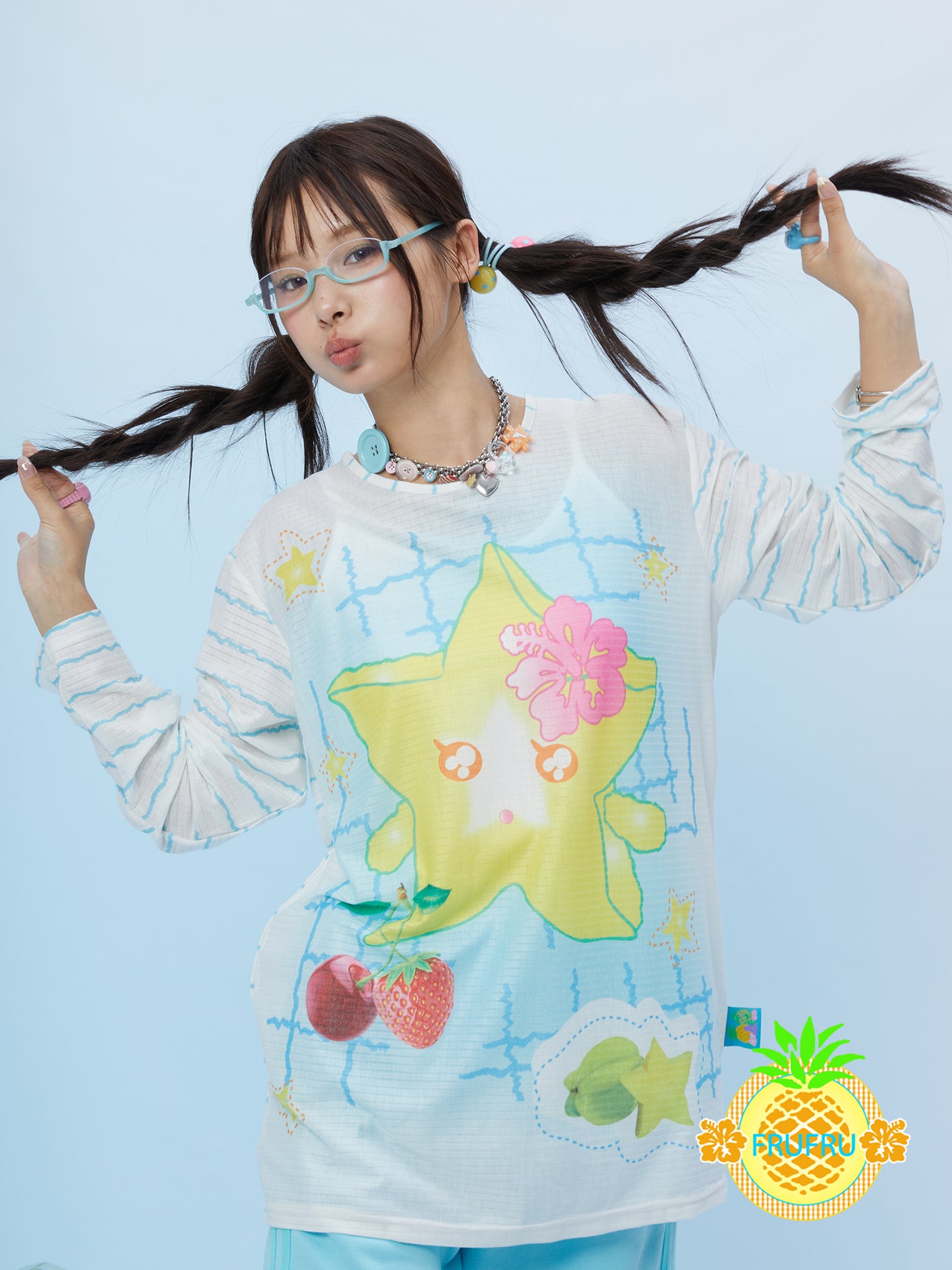 Frufru Starfruit Cartoon Print T-Shirt | Long Sleeve Kawaii Harajuku T by Land Decora