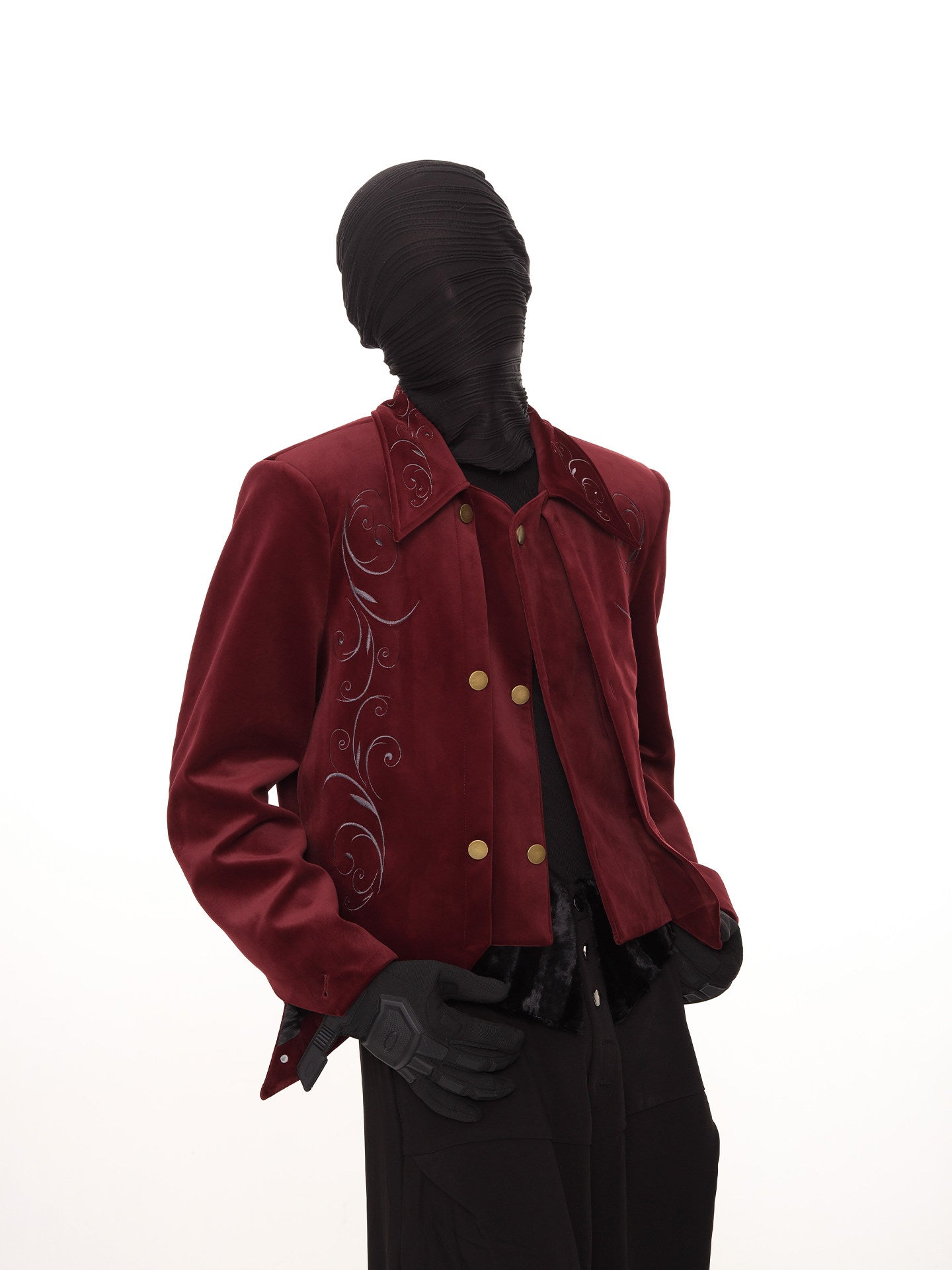 Luxury Court Embroidered Velvet Cropped Padded Jacket by OFFCULTURE