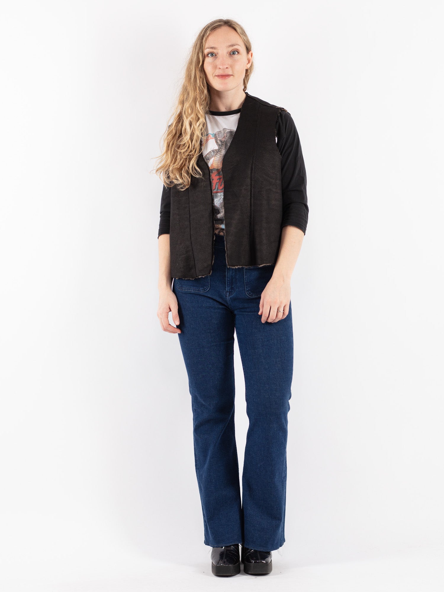 Vintage 90's Women Sherpa Vest in Black by Northern Grip