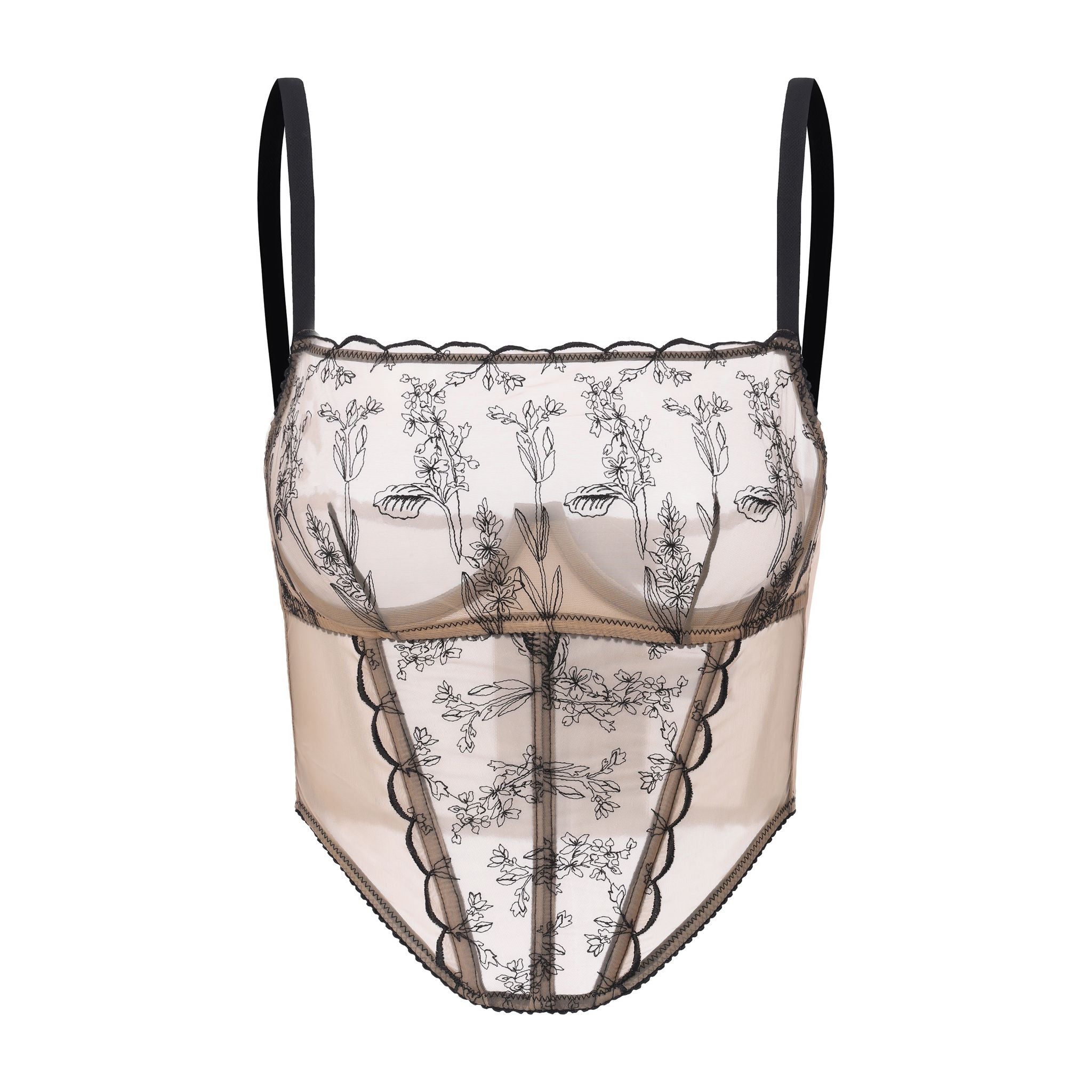 Kim High-Neck Embroidery Bustier on Jelly Fabric | Amour d'Agnette Lingerie by Amour d'Agnette