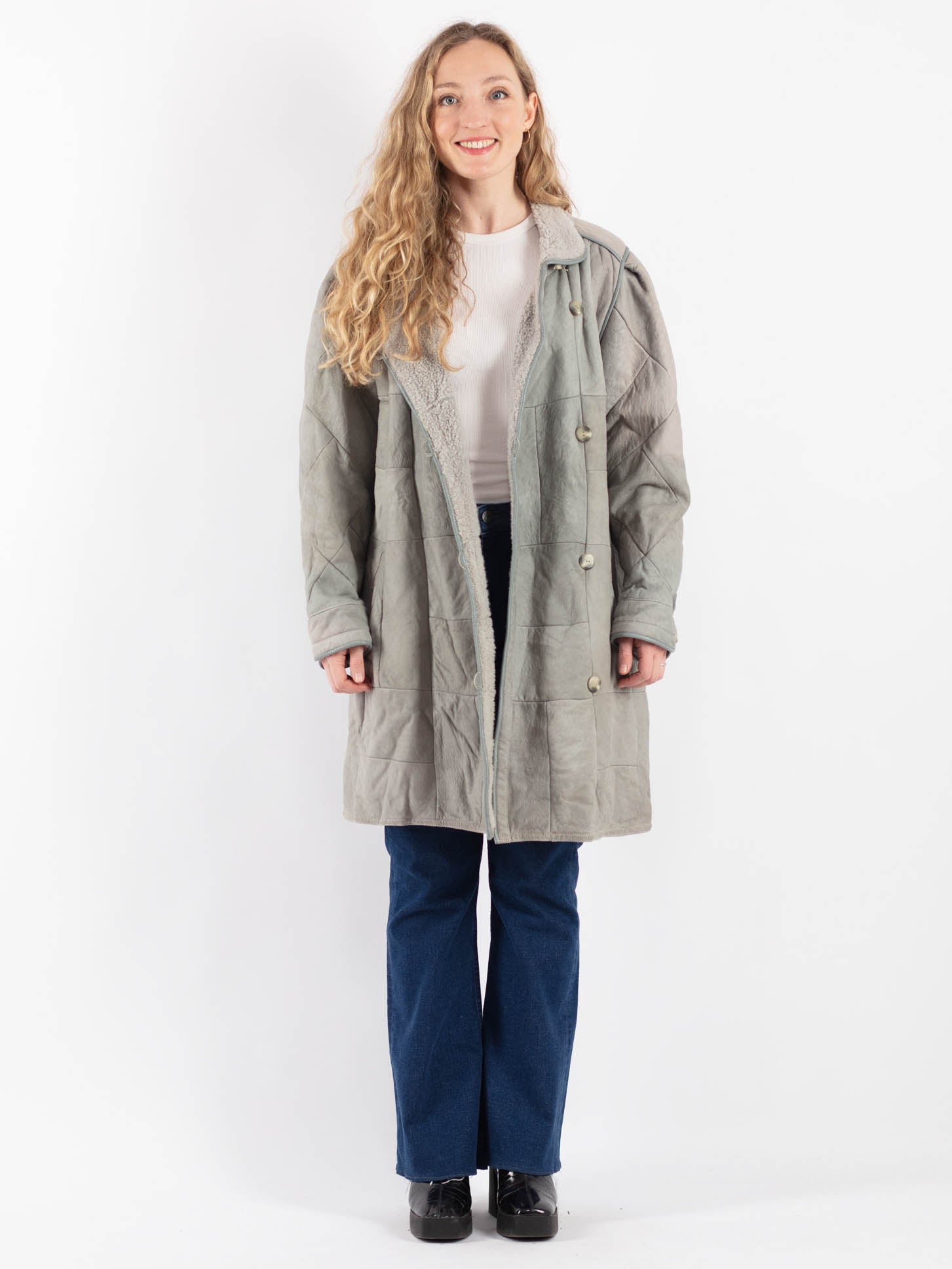 Vintage 90's Women Sheepskin Coat in Gray by Northern Grip
