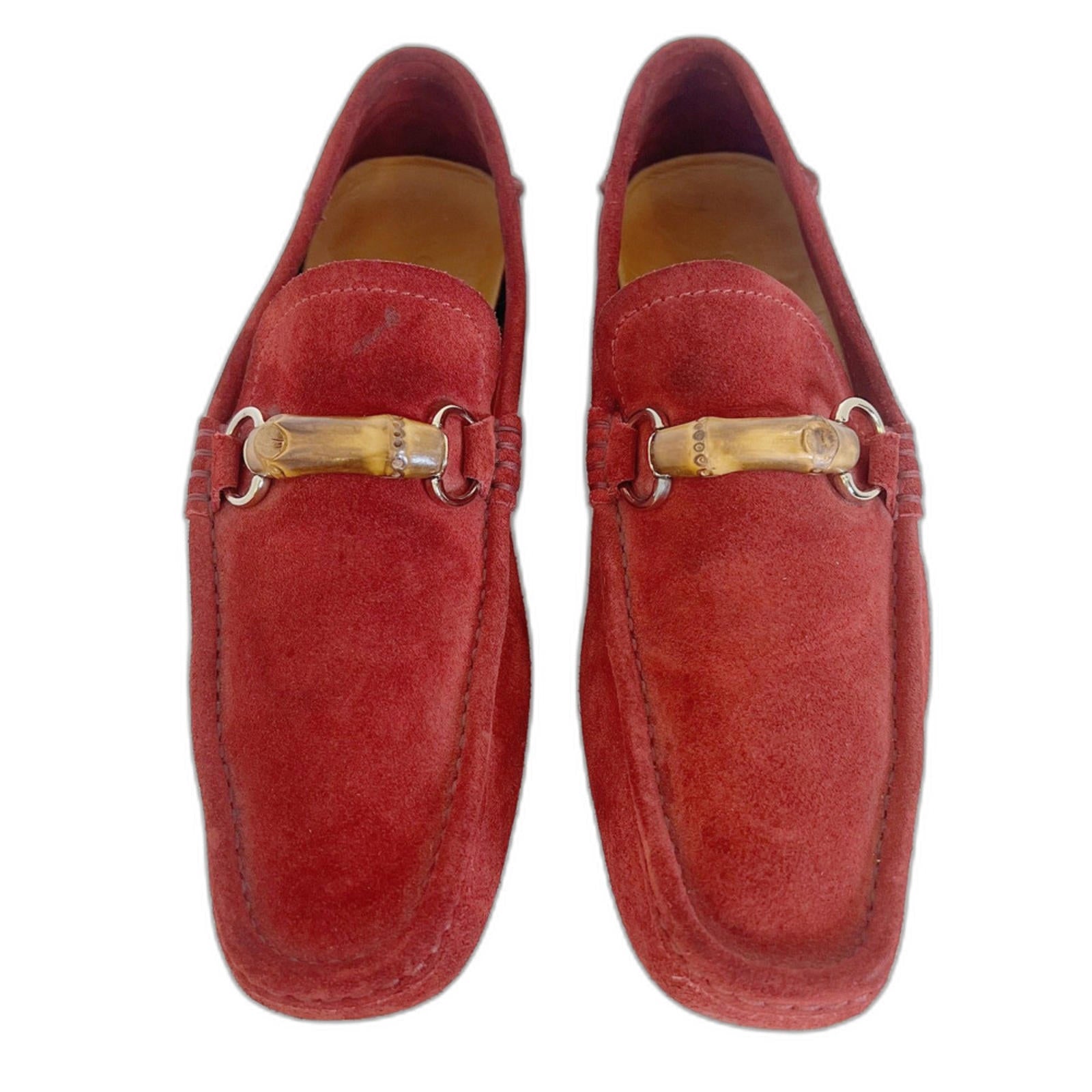 Gucci Men's Red Suede Horsebit Loafers Driving Loafers Bamboo Size 10 by Hot Girl Secondhand