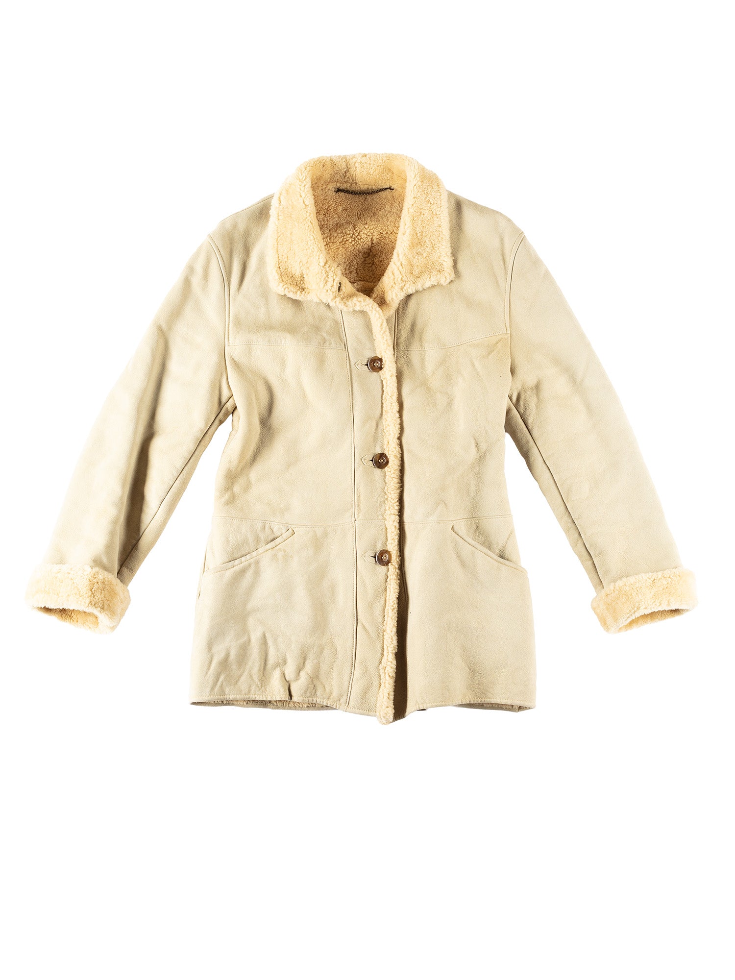 Vintage 70's Women Sheepskin Coat in Beige by Northern Grip
