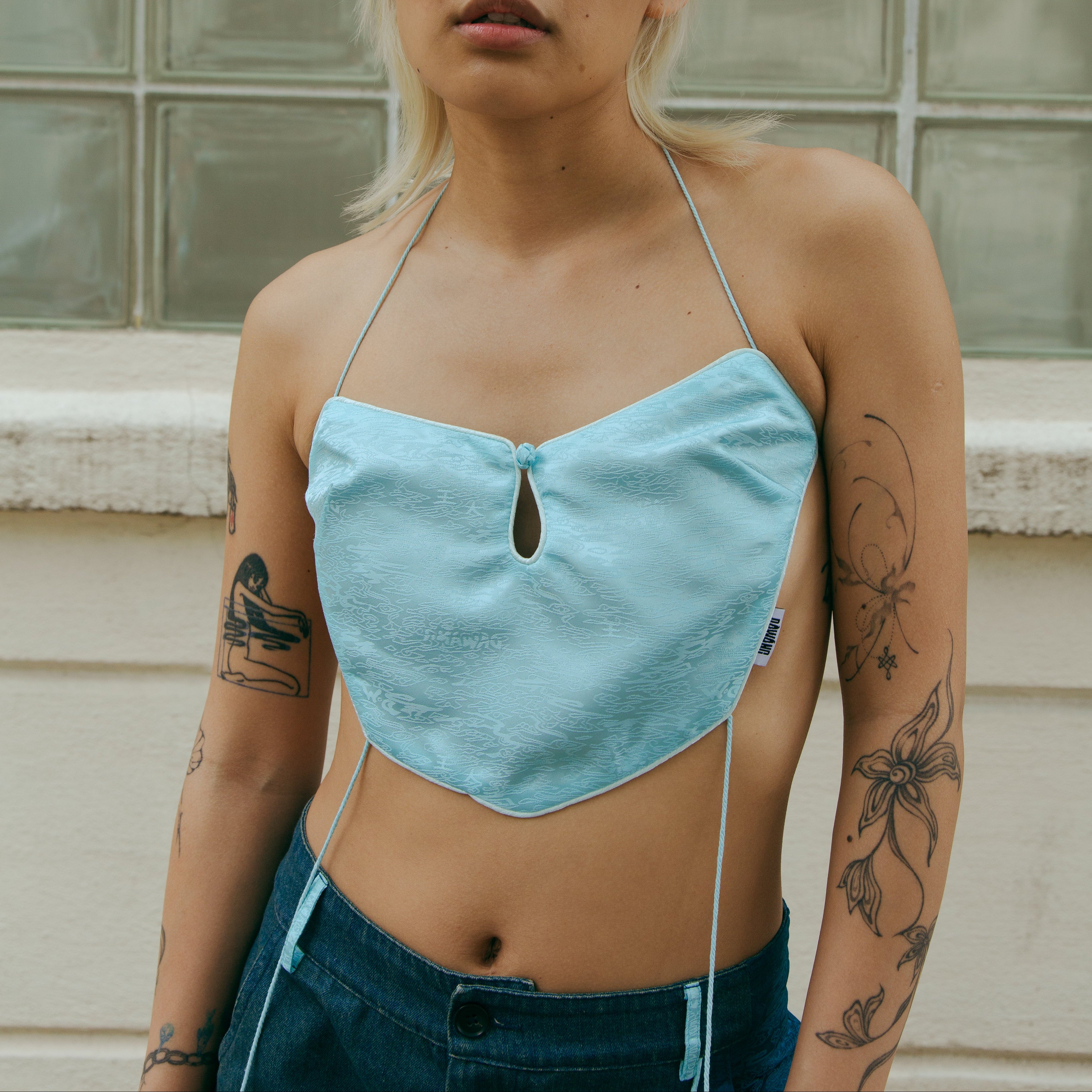 Dong Cropped Reversible Apron Top Elixir Blue by DAWANG