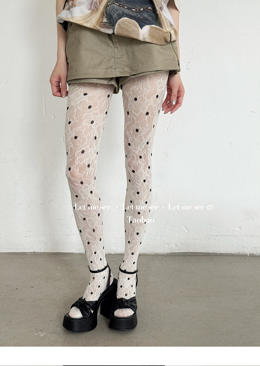 Polka Dot Lace Sheer Tights - LET ME SEE by Land Decora